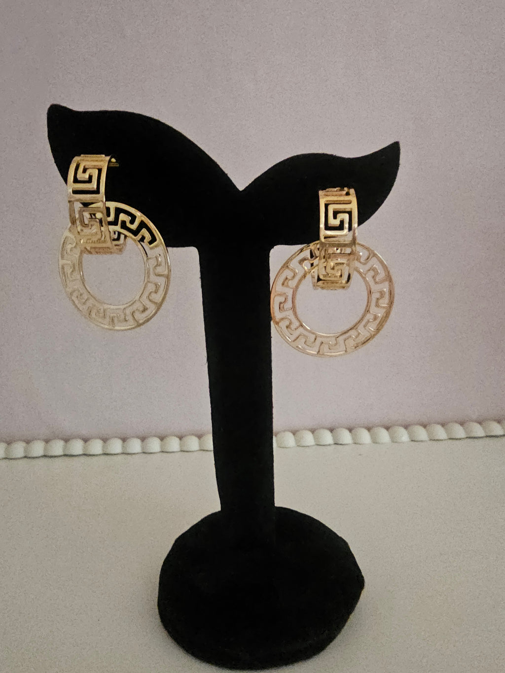 Ladies Greek Key Double Hoop Earrings