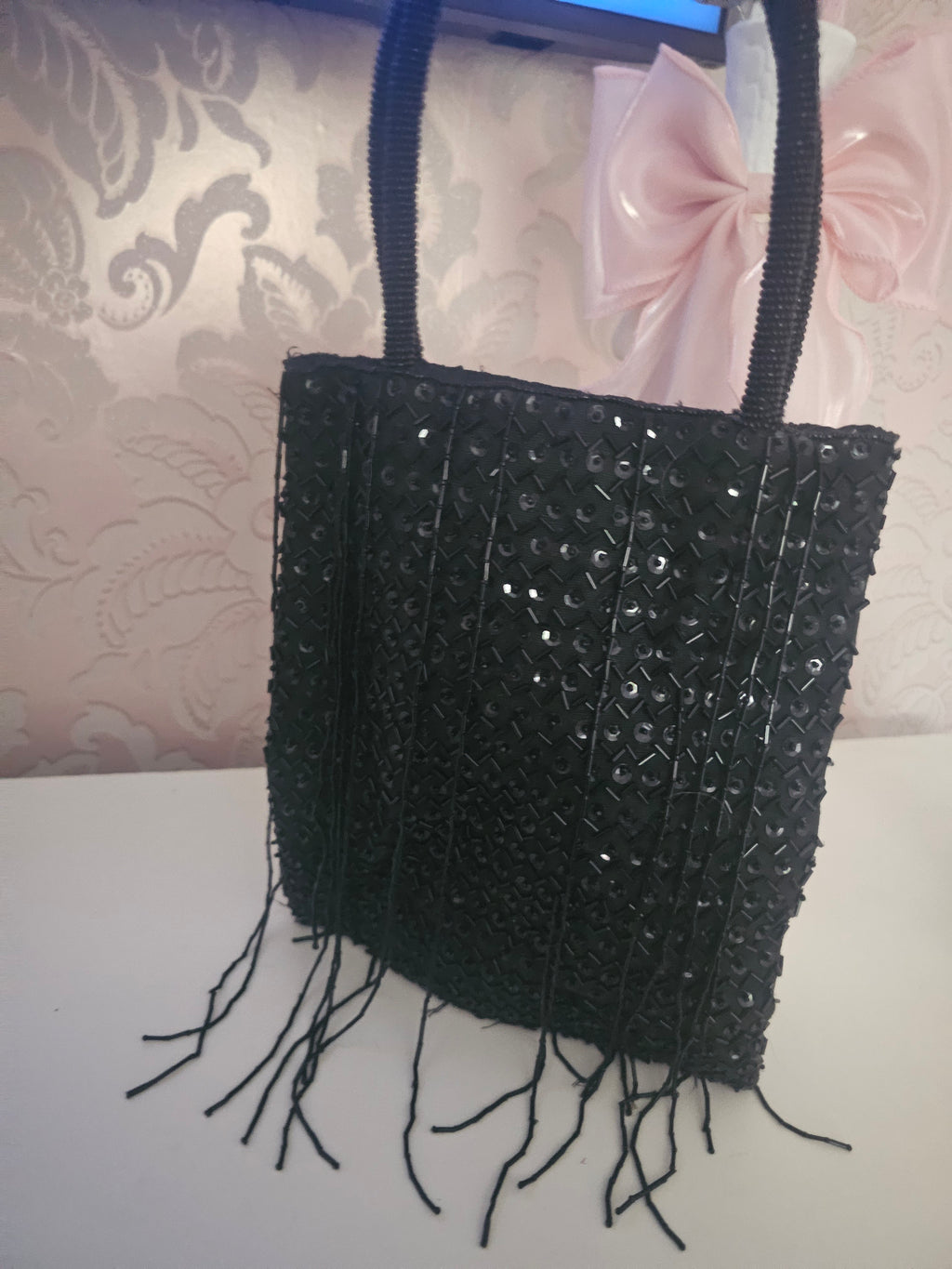 Ladies Black sequenced & Fringed Eveningwear Bag