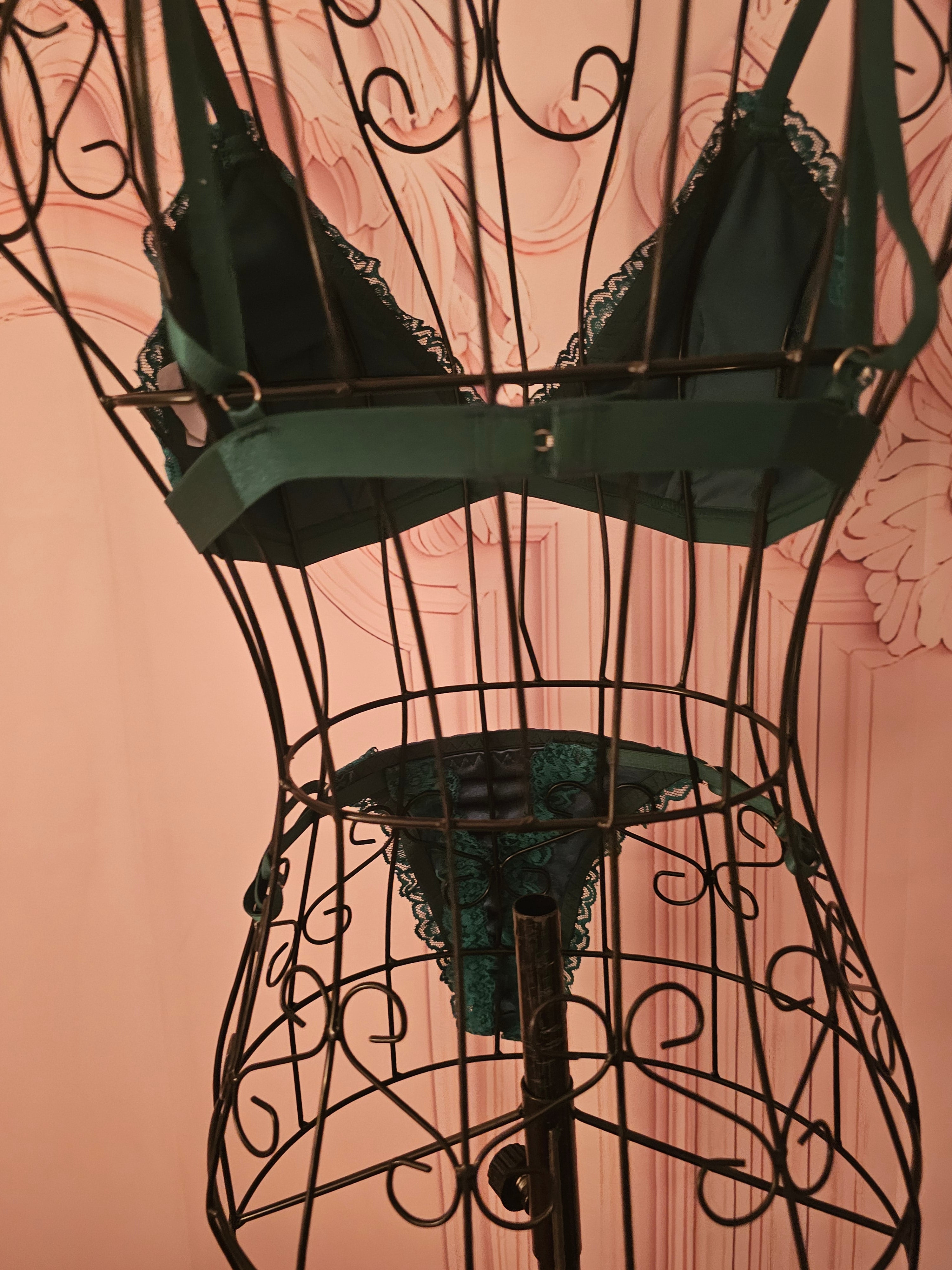 Ladies Bottle Green Satin Underwear Set