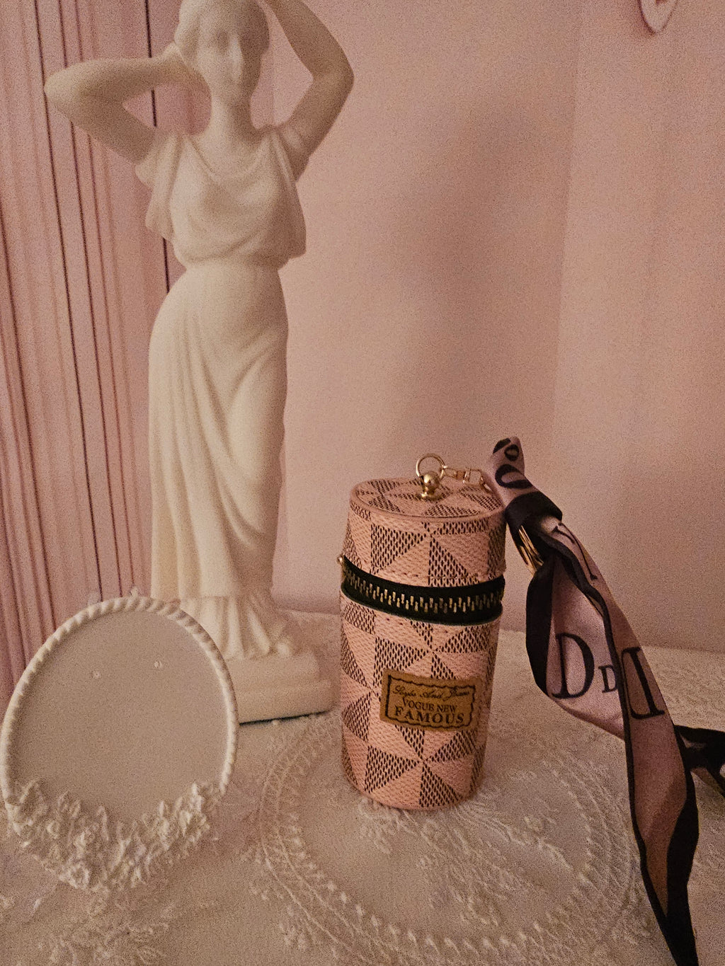 Ladies pink check Lipstick or Key holder