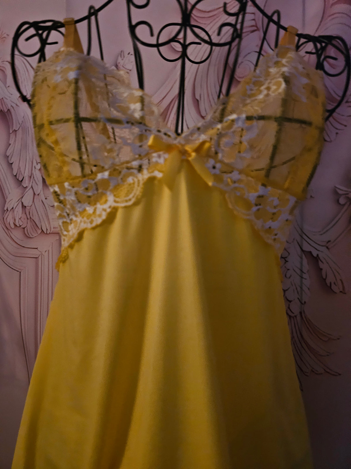 Ladies Yellow Satin Cami Slip with matching French Knickers