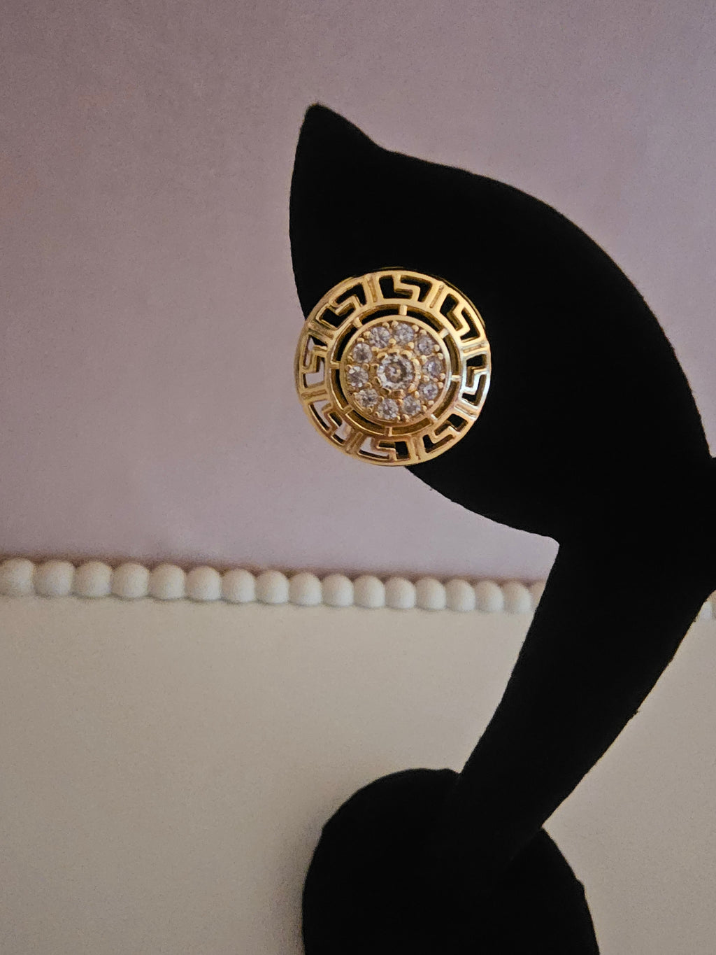 Ladies Golden Greek Key with diamond detailing Studs
