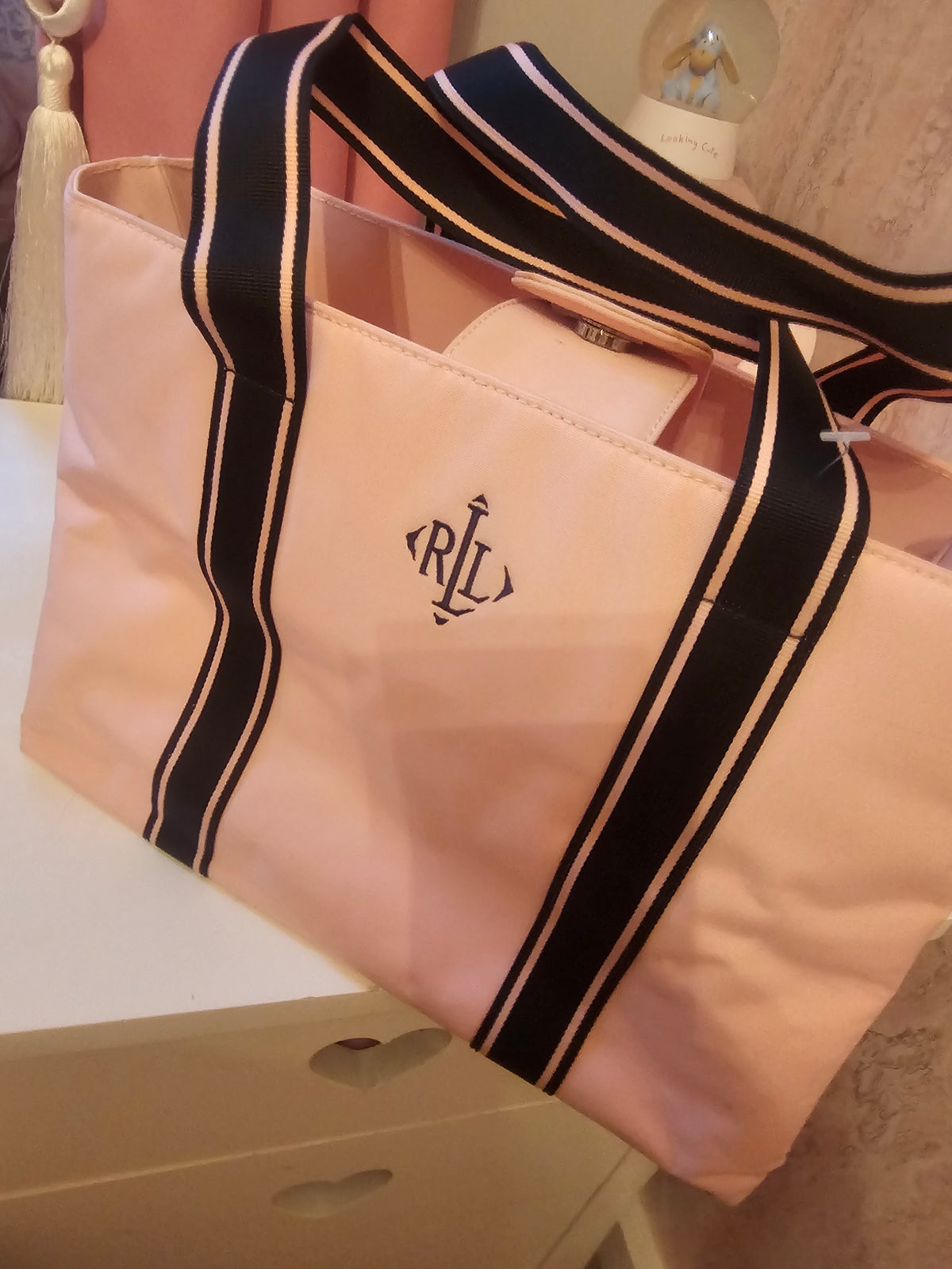 Ladies Ralph Lauren Navy Blue& Baby Pink Tote Bag
