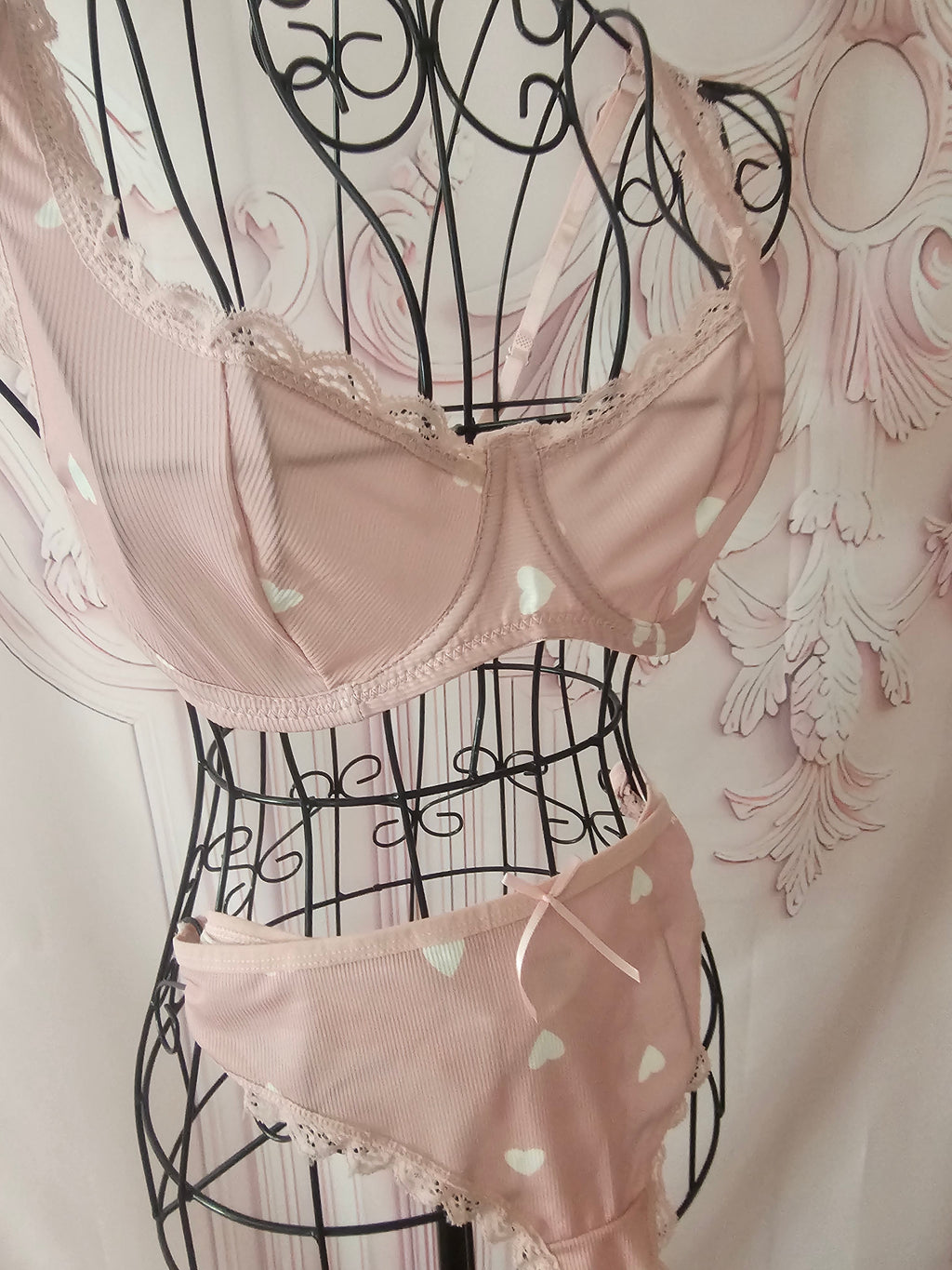 Ladies Pink & White Loveheart Underwear Set