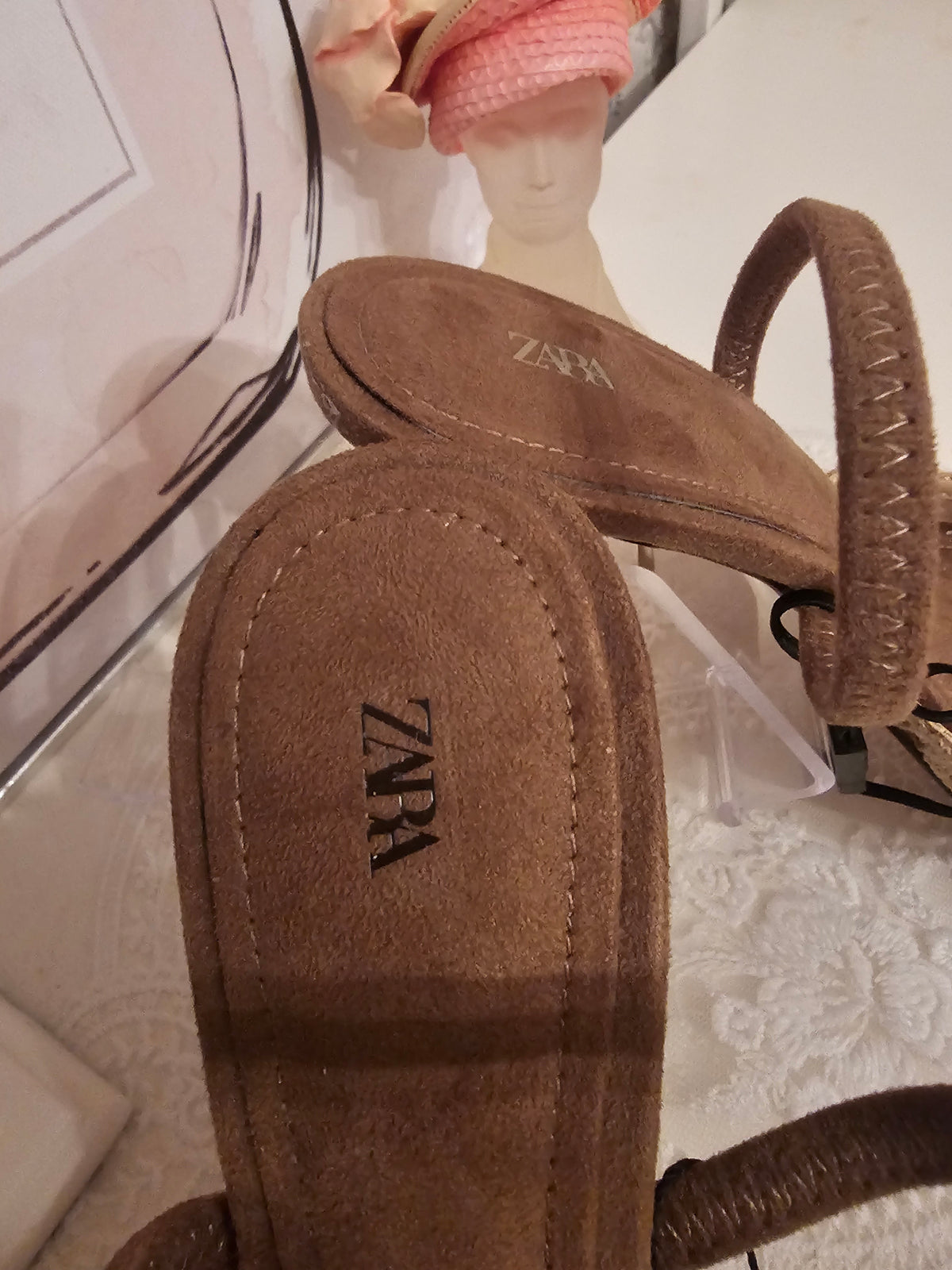 Ladies Zara Brown and Cream suede Slingback Heels