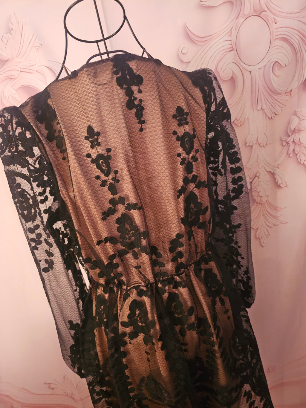 Ladies black lacy boohoo evening dress