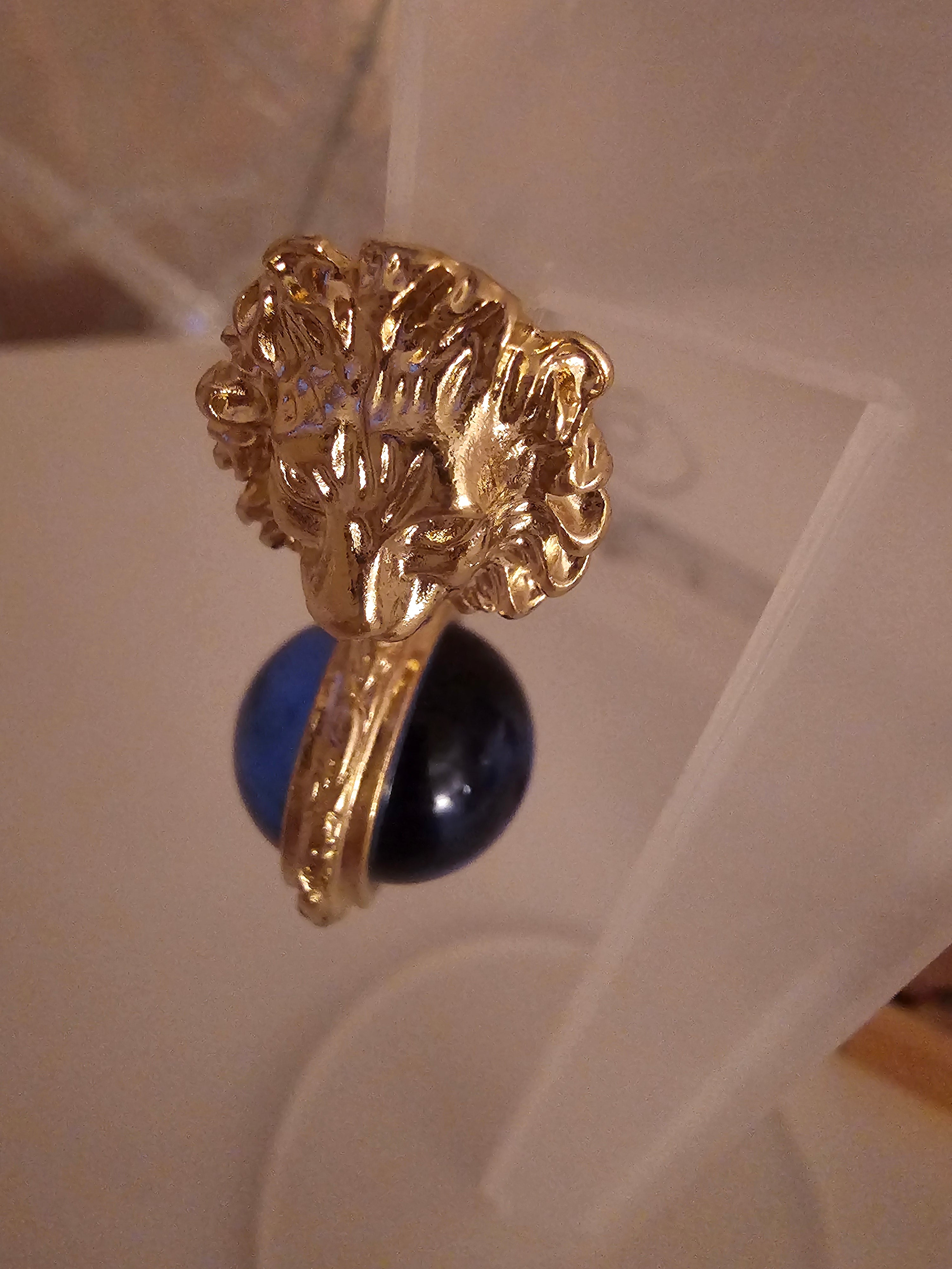 Ladies gold versace style blue ball droplet earrings