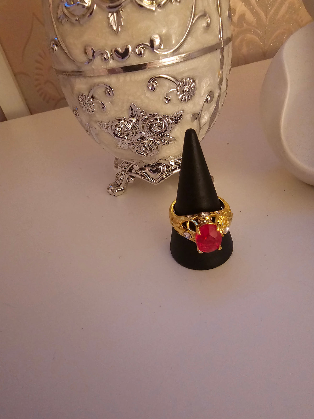 Ladies Yellow Gold Dress Ring with Ruby Stone setting