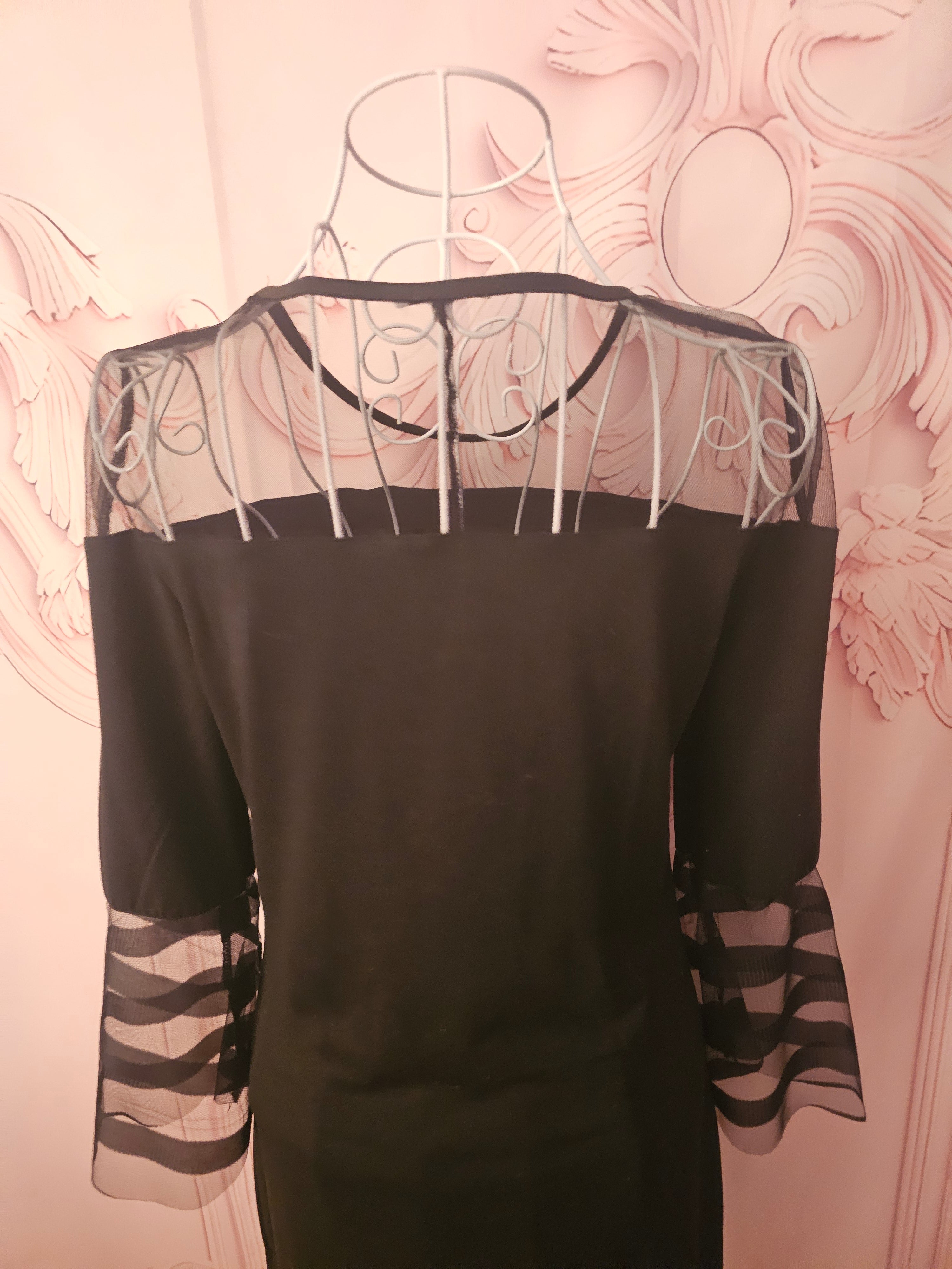 Ladies Black with Mesh Transparent neckline & cuffs