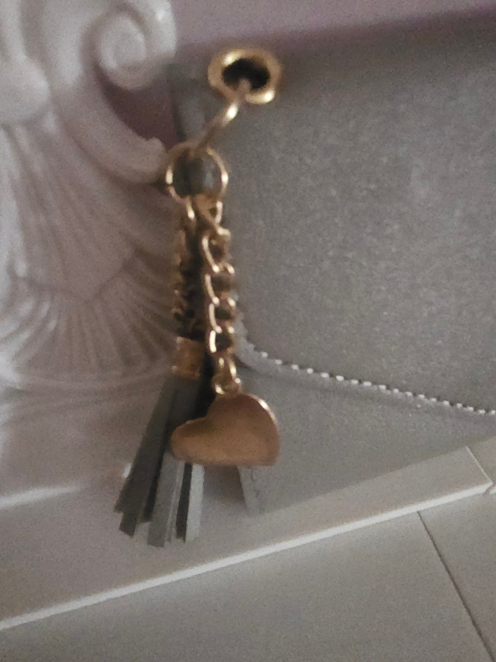 Ladies Small Grey purse with attached Heart & Tassle Keyring