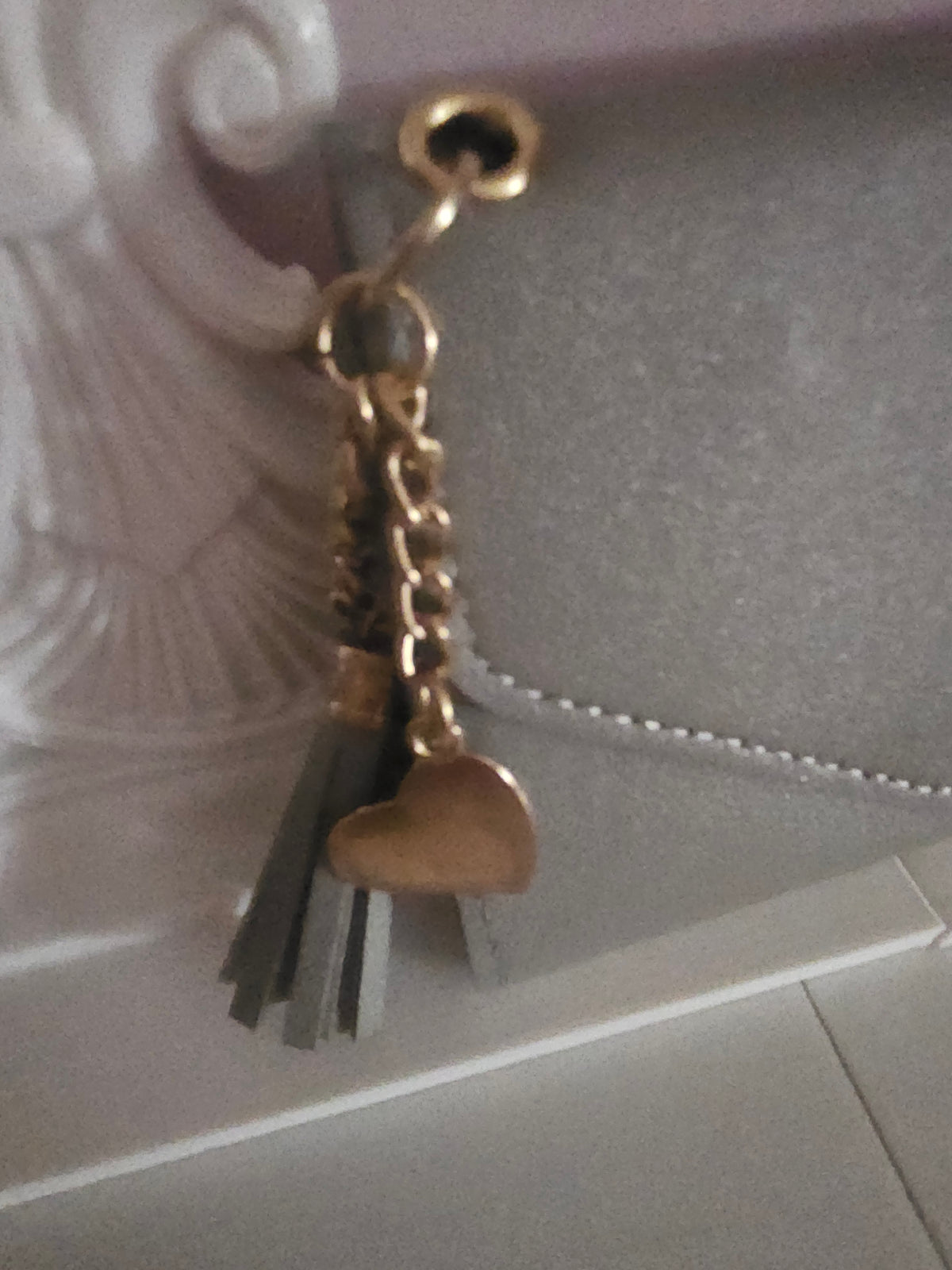 Ladies Small Grey purse with attached Heart & Tassle Keyring