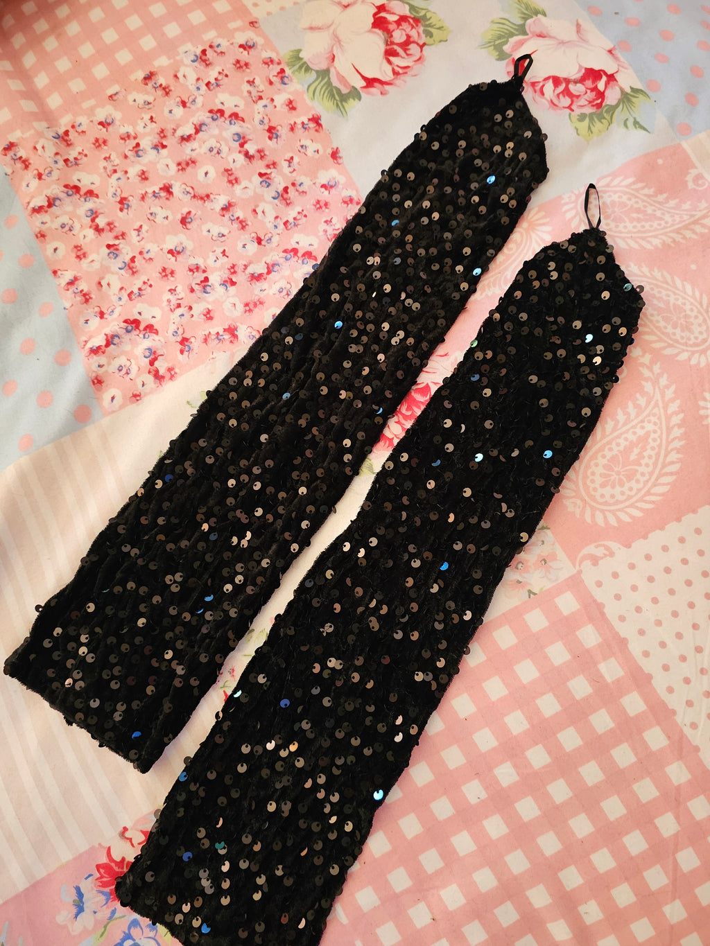 Ladies Long Sequenced Fingerless Evening Gloves