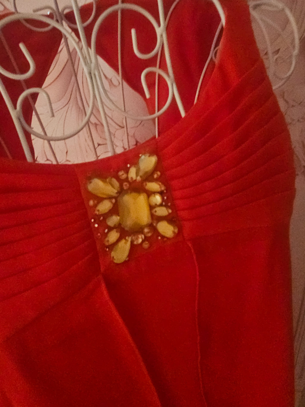 Ladies Red Monsoon Chiffon Evening Dress