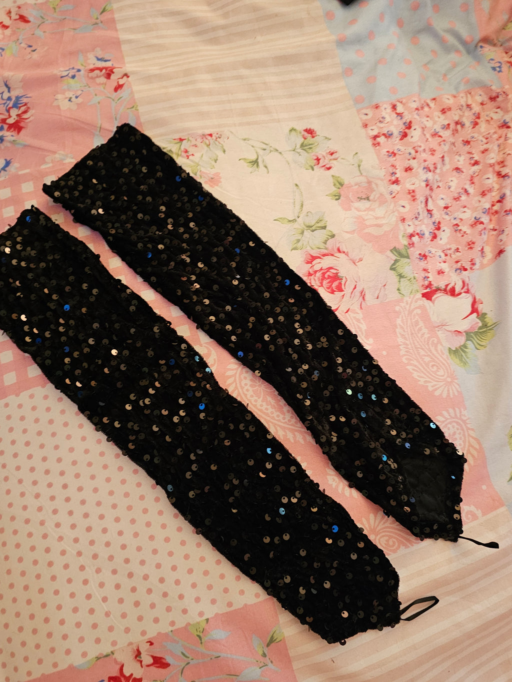 Ladies Long Sequenced Fingerless Evening Gloves