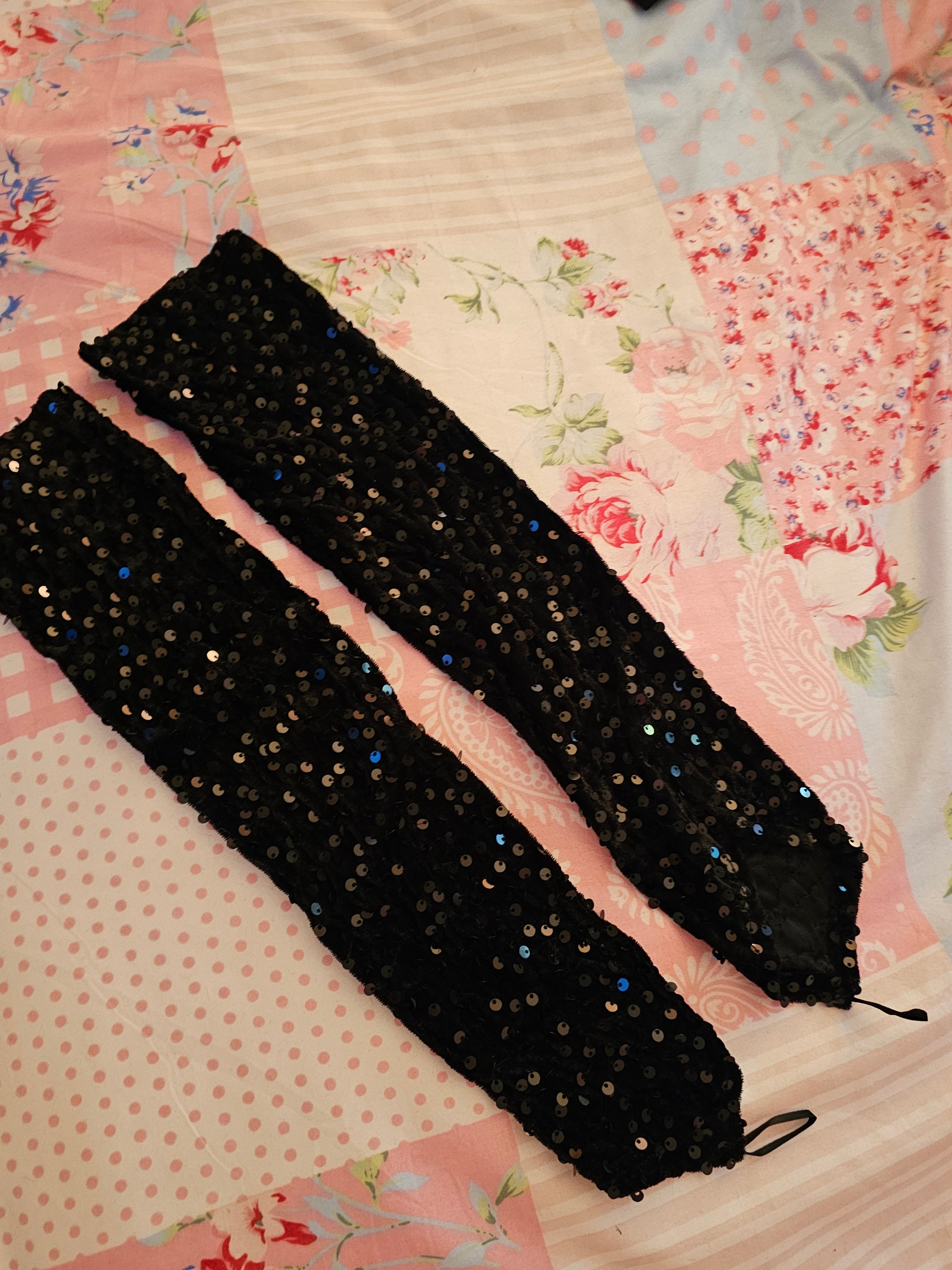 Ladies Long Sequenced Fingerless Evening Gloves