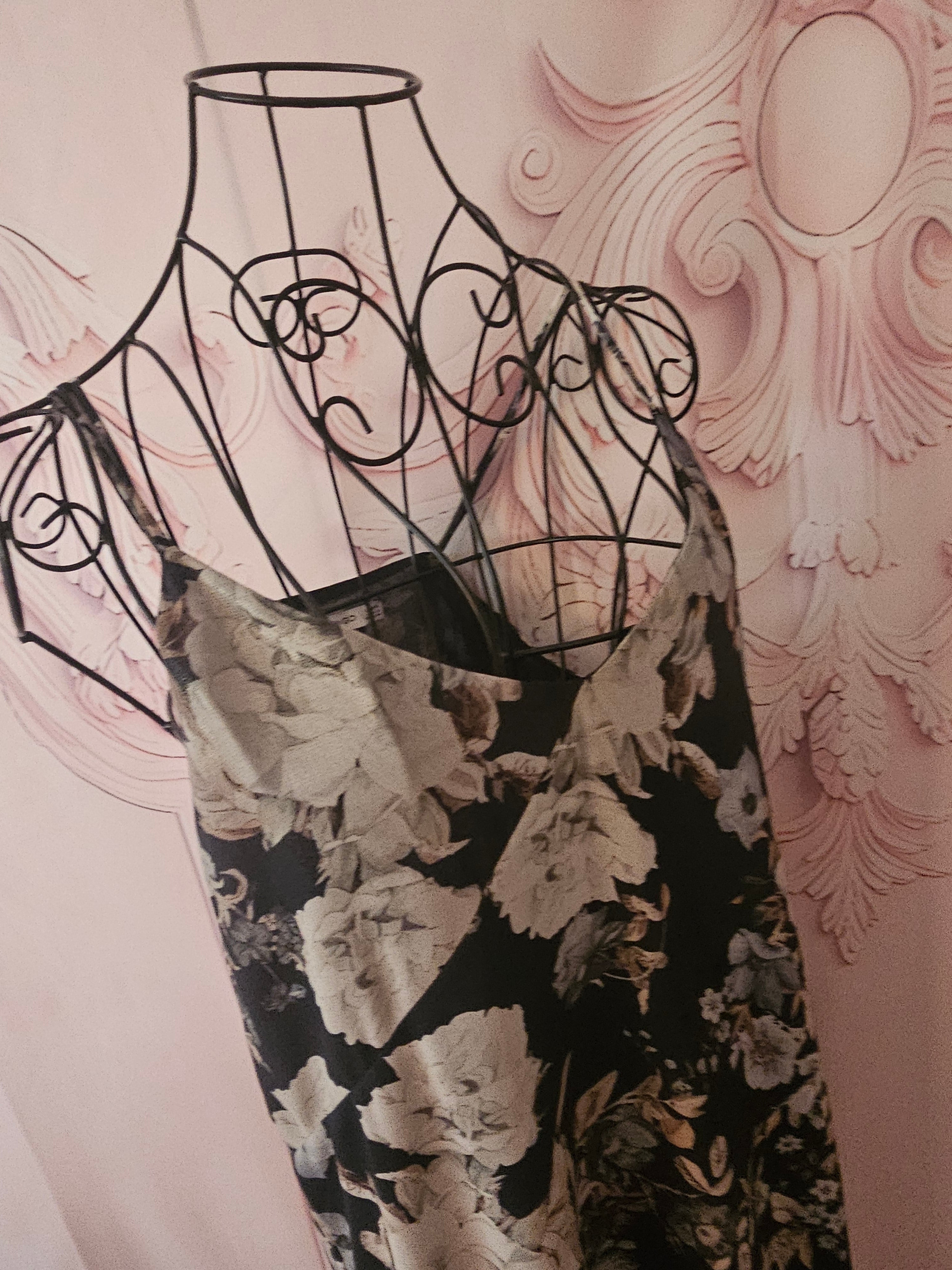 Ladies Mango Lined Floral Satin Strappy Dress