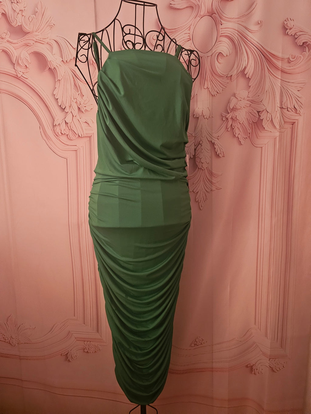AX Paris Emerald Green Strappy Gown with Ruffle Back — Size 10