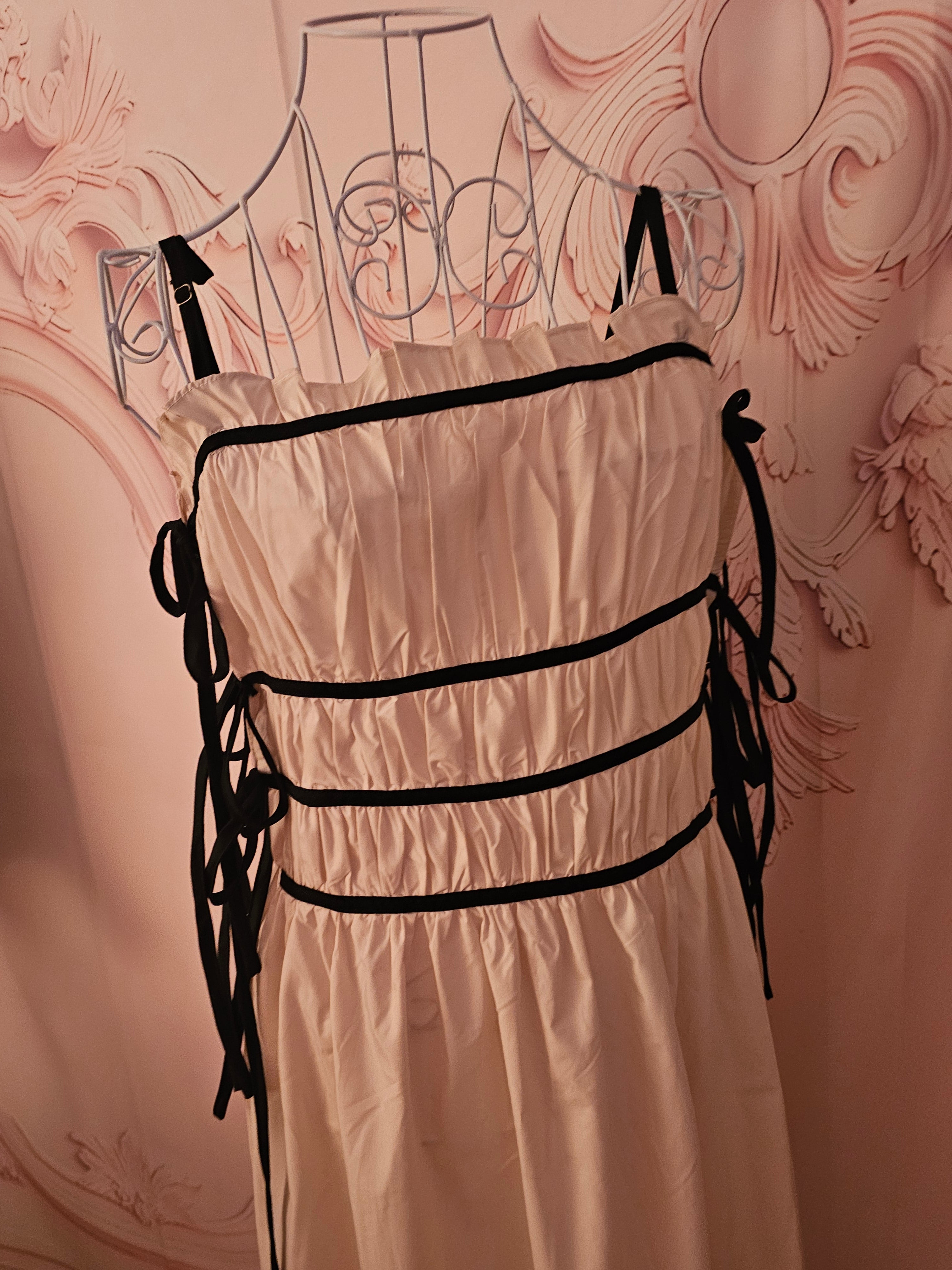Ladies Boohoo Cream & Black Cotton Maxi Dress