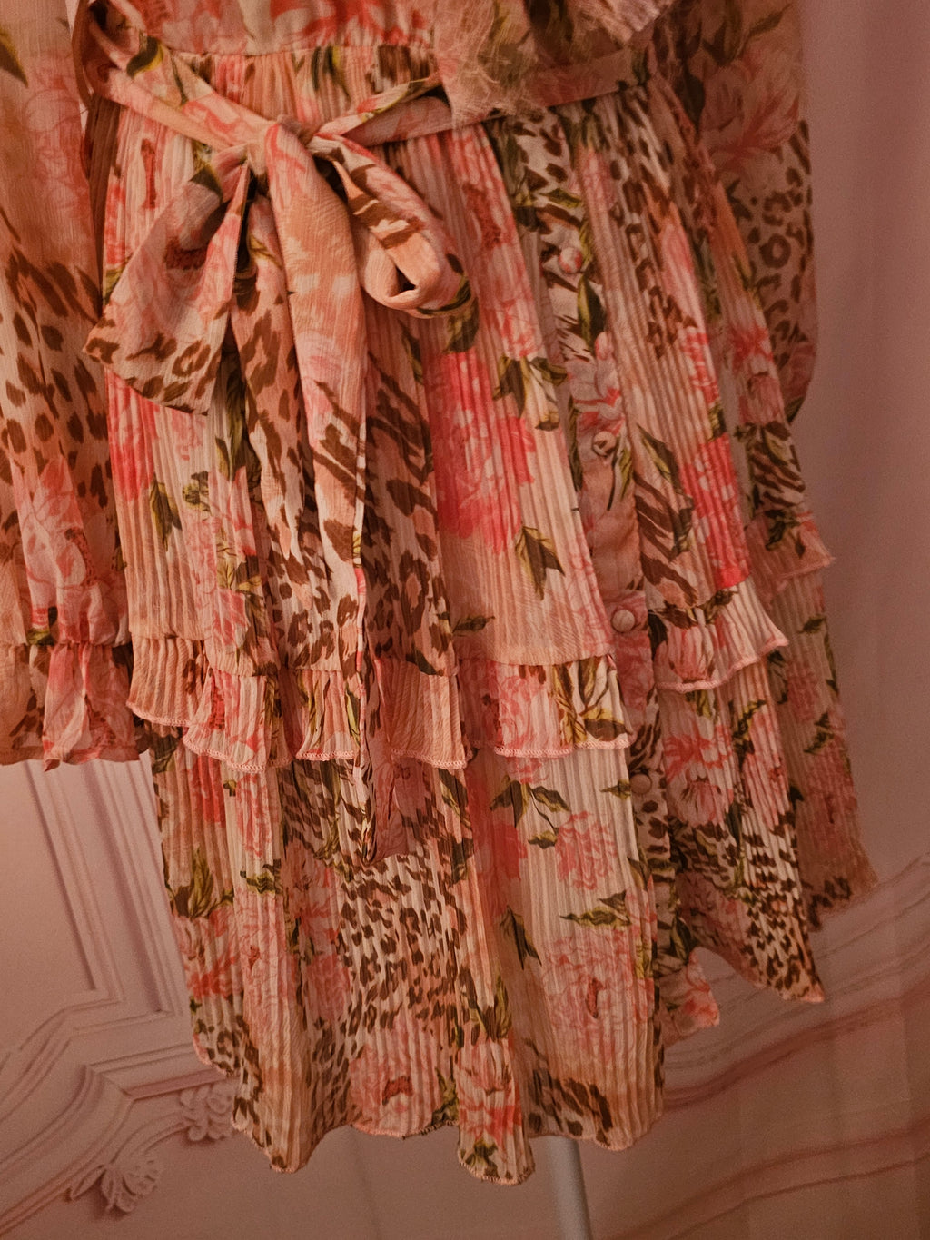 River Island Peach Floral Ra Ra Dress with Detachable Belt — Size 12