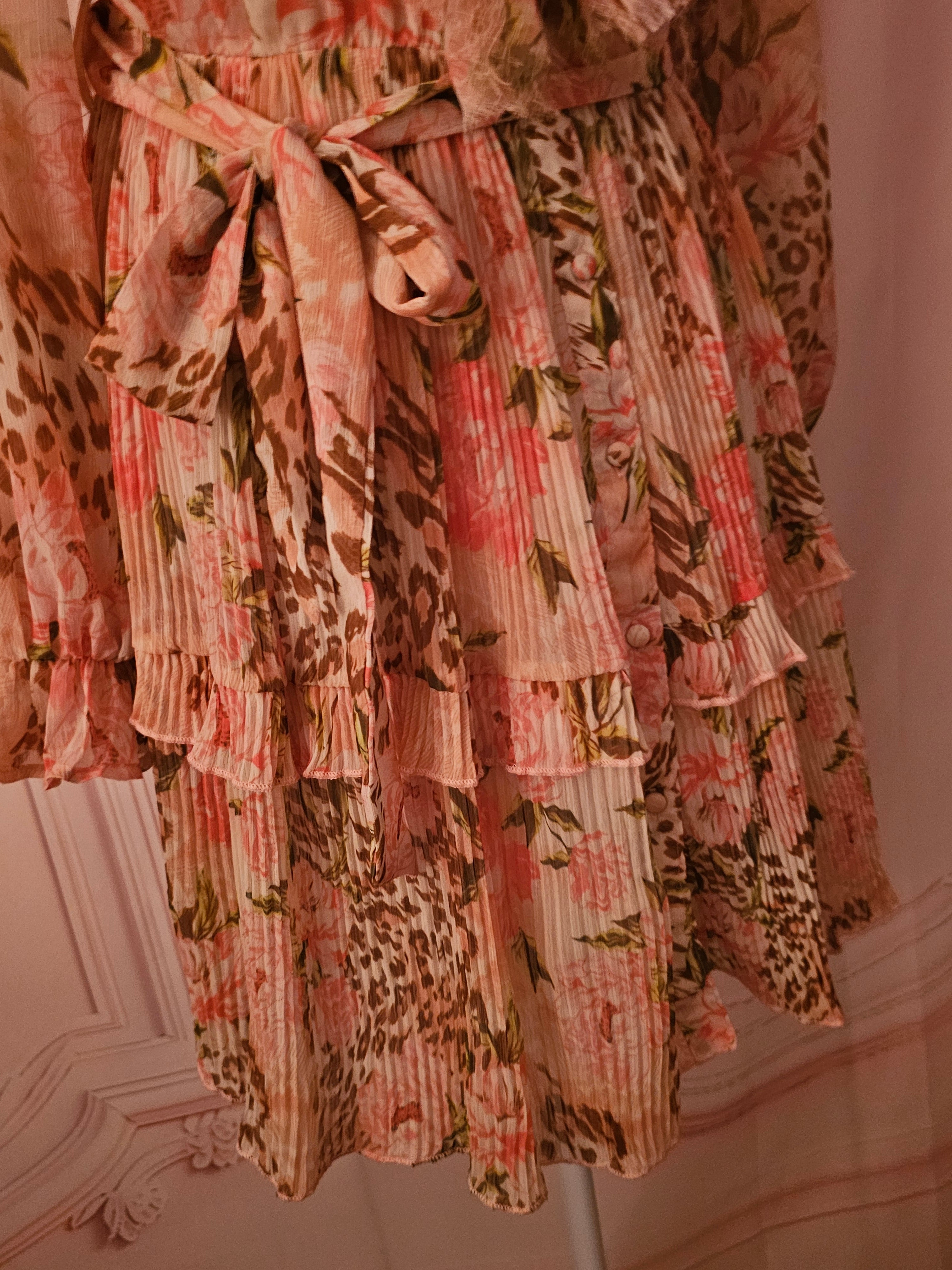 River Island Peach Floral Ra Ra Dress with Detachable Belt — Size 12