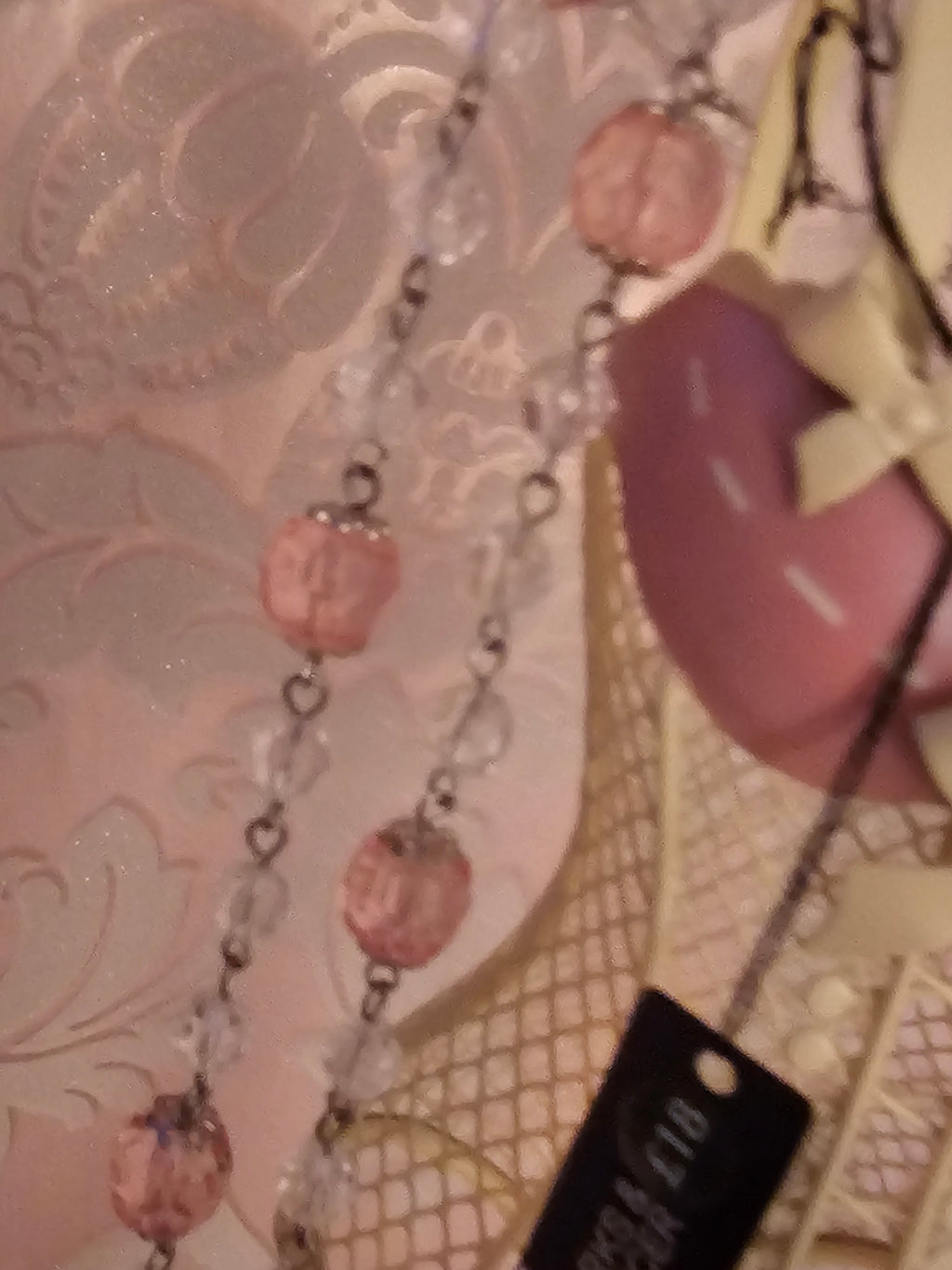 Ladies Marks & Spencer Jewellery Holder with Pink with Clear Beads Long Necklace