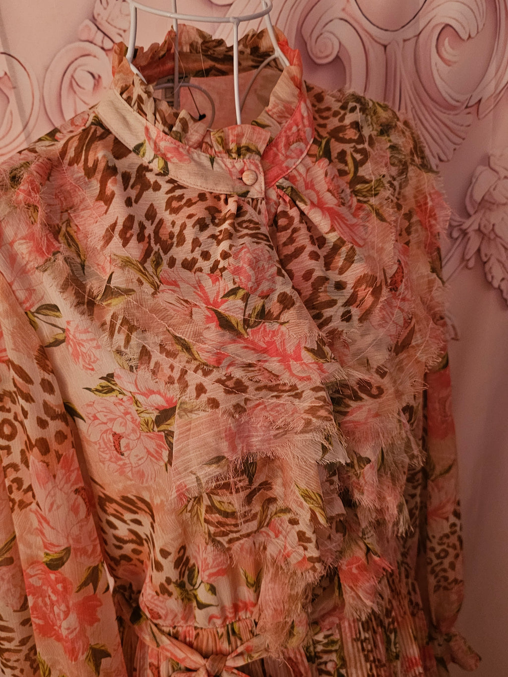 River Island Peach Floral Ra Ra Dress with Detachable Belt — Size 12