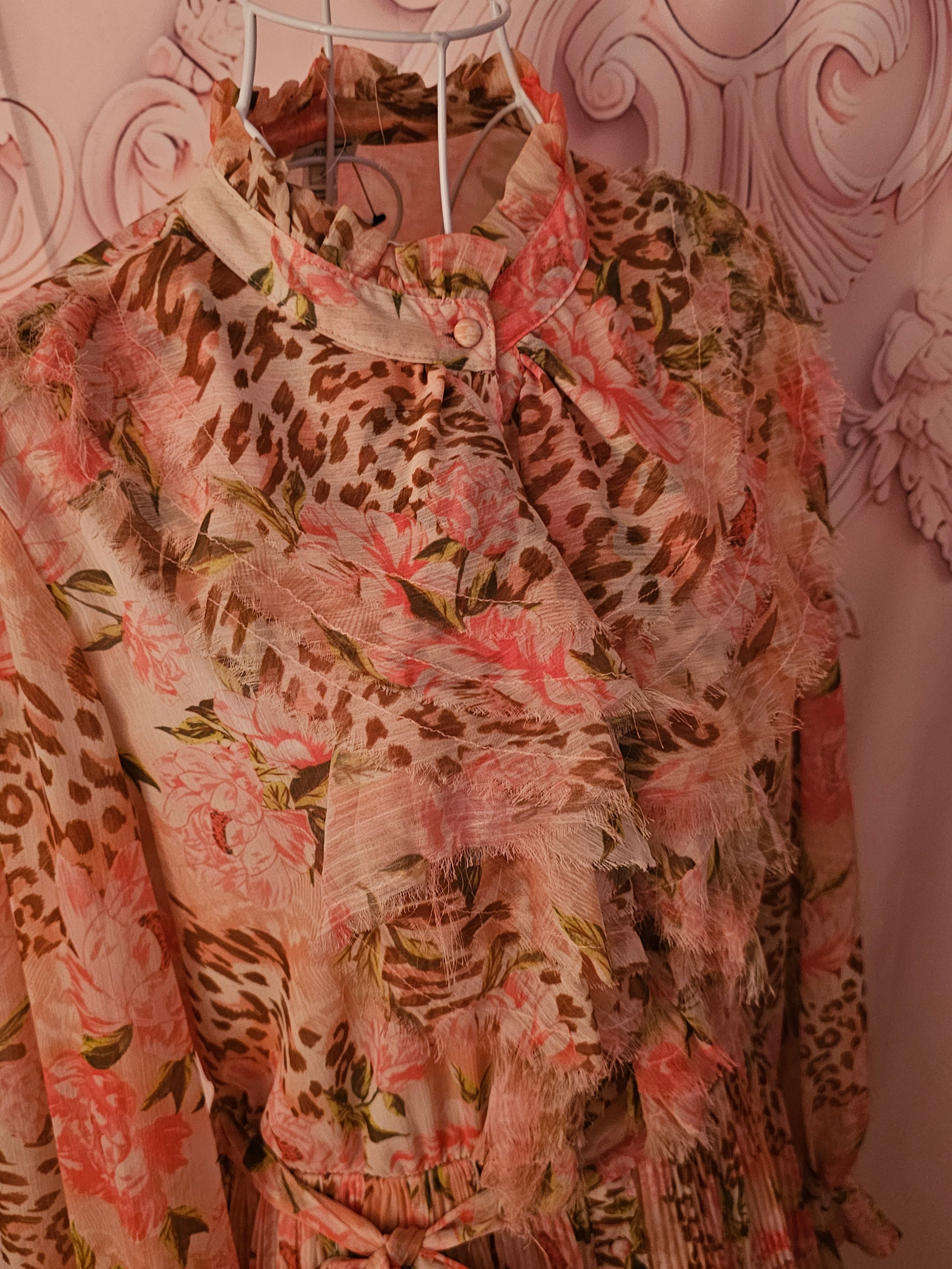 River Island Peach Floral Ra Ra Dress with Detachable Belt — Size 12