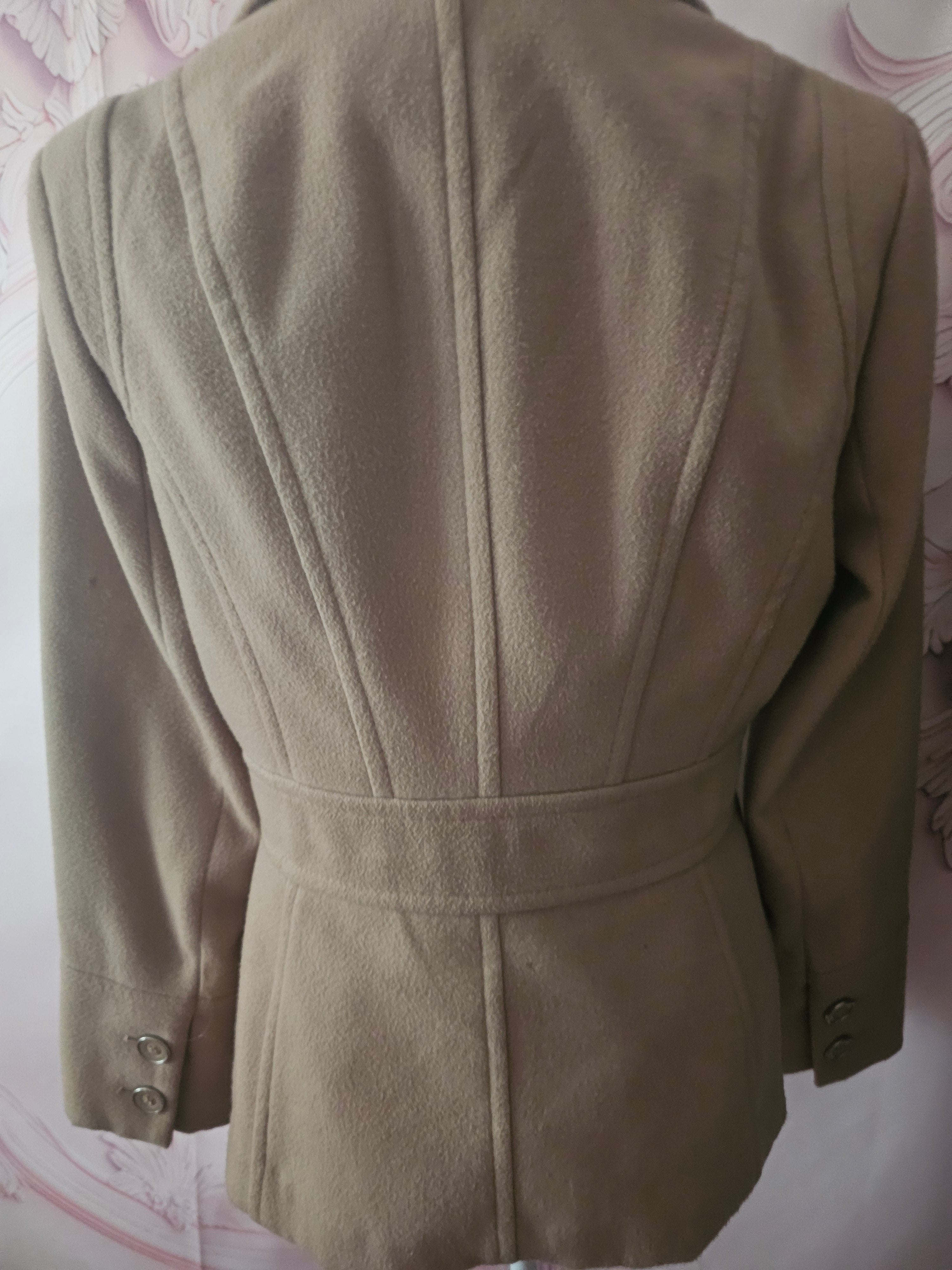 Ladies Camel Classy Debenhams Double Breasted Military style Jacket with Accesorize Camel Fur Neck Scarf