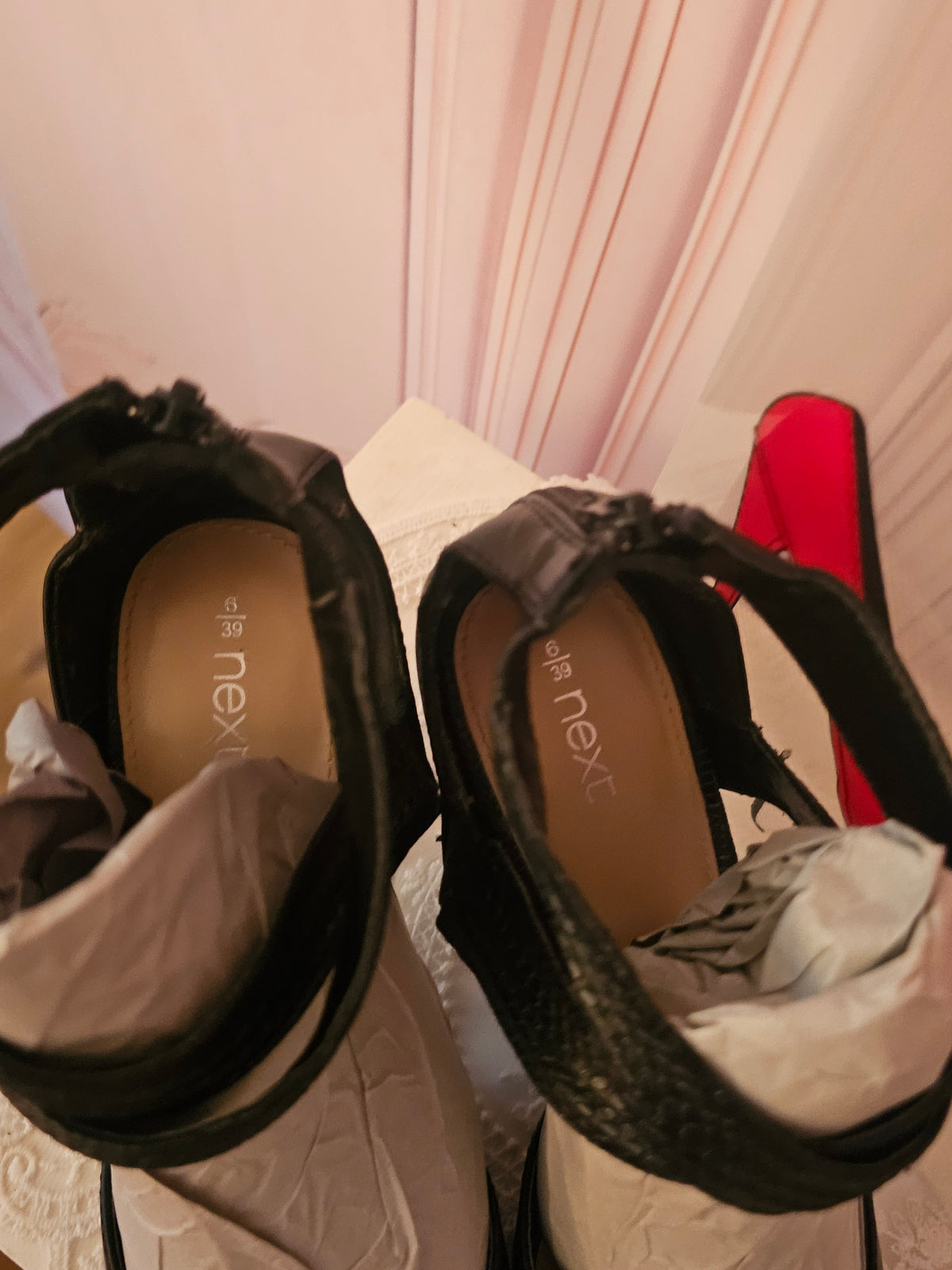 Ladies black leather Next Cross Over Heels