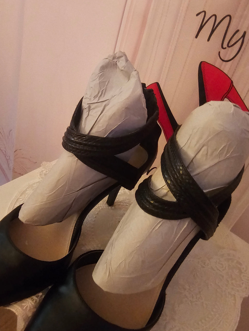 Ladies black leather Next Cross Over Heels