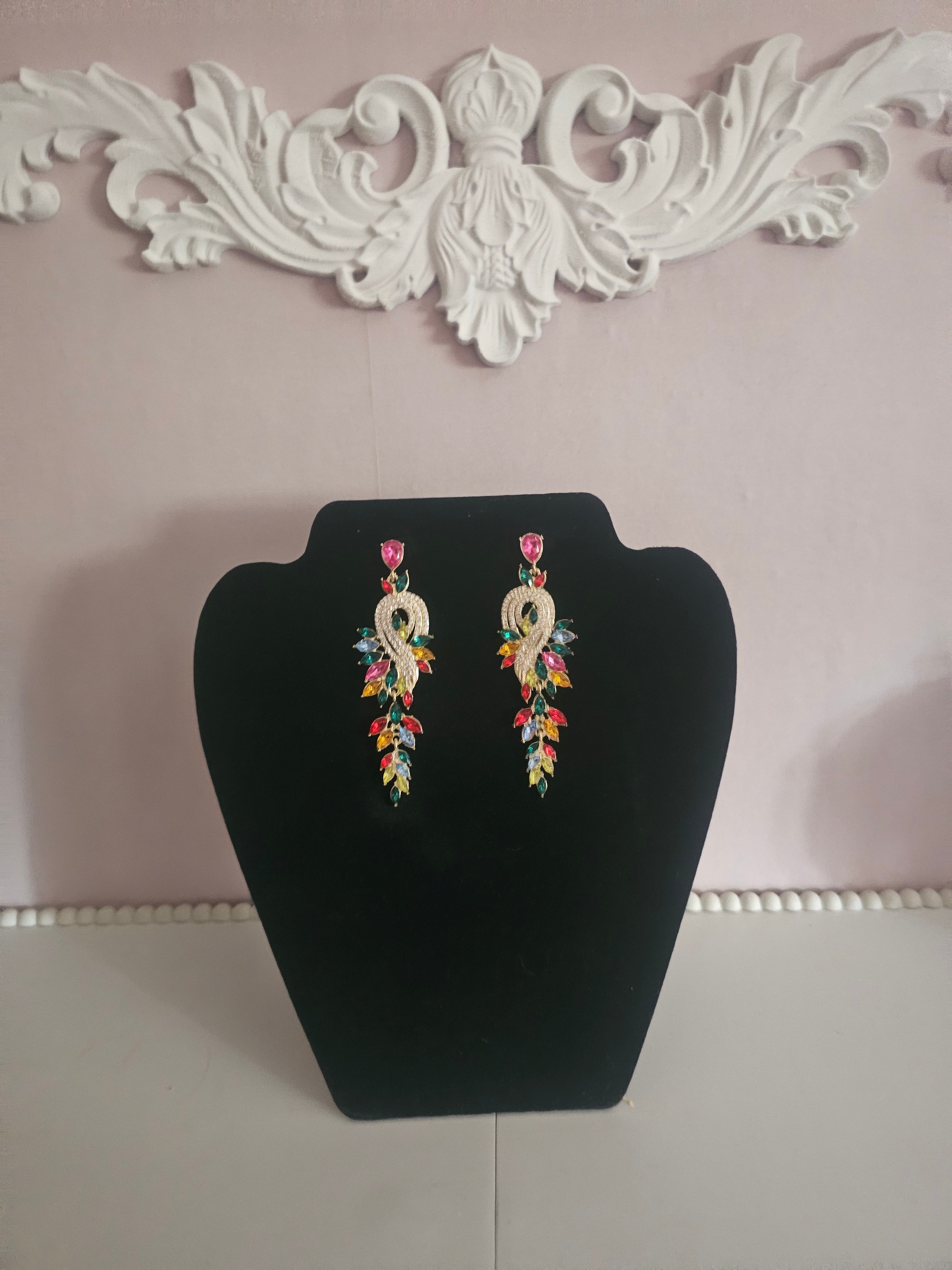Ladies multi coloured gemstone diamonte dress earrings
