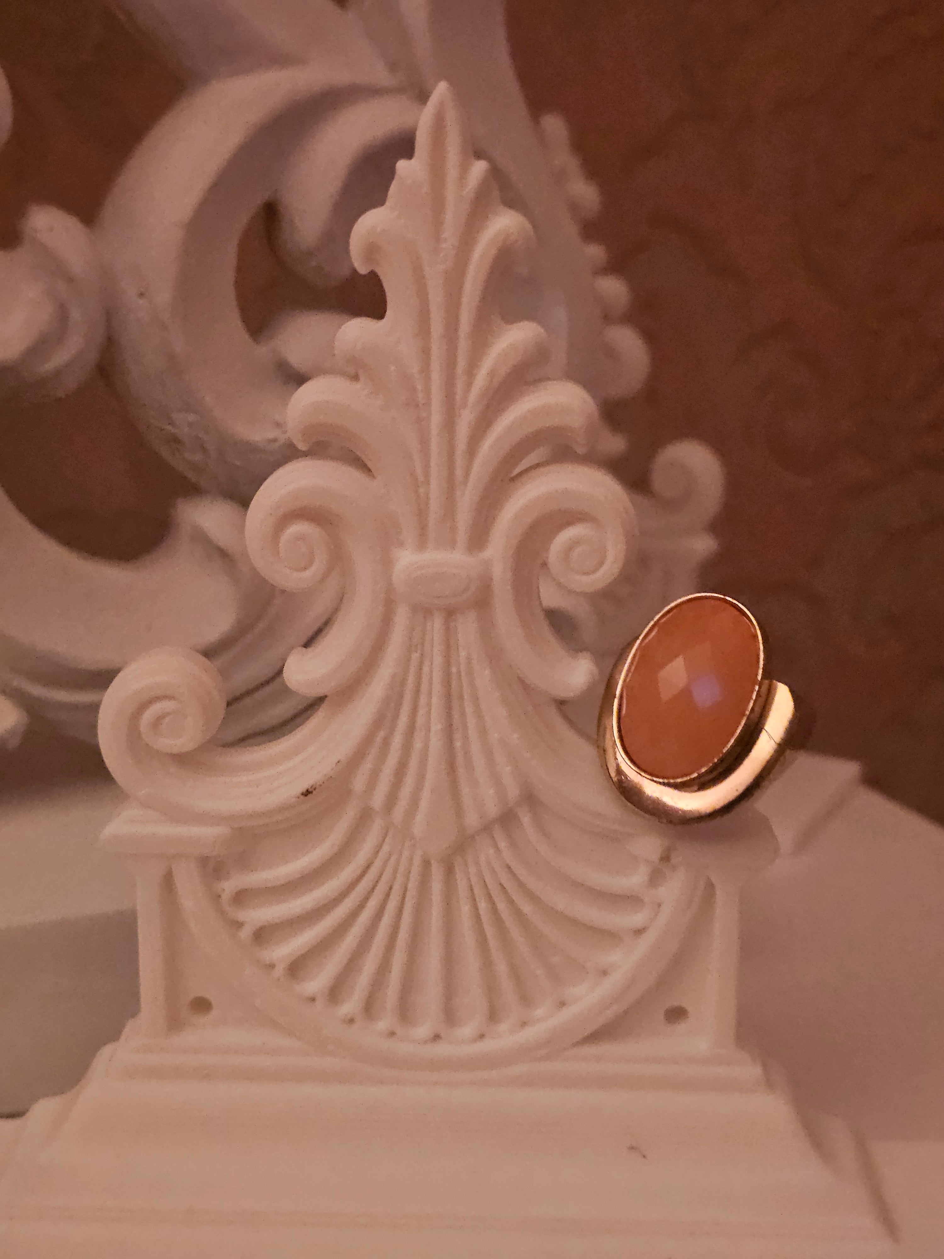 Ladies large coral stone gold plated dress ring