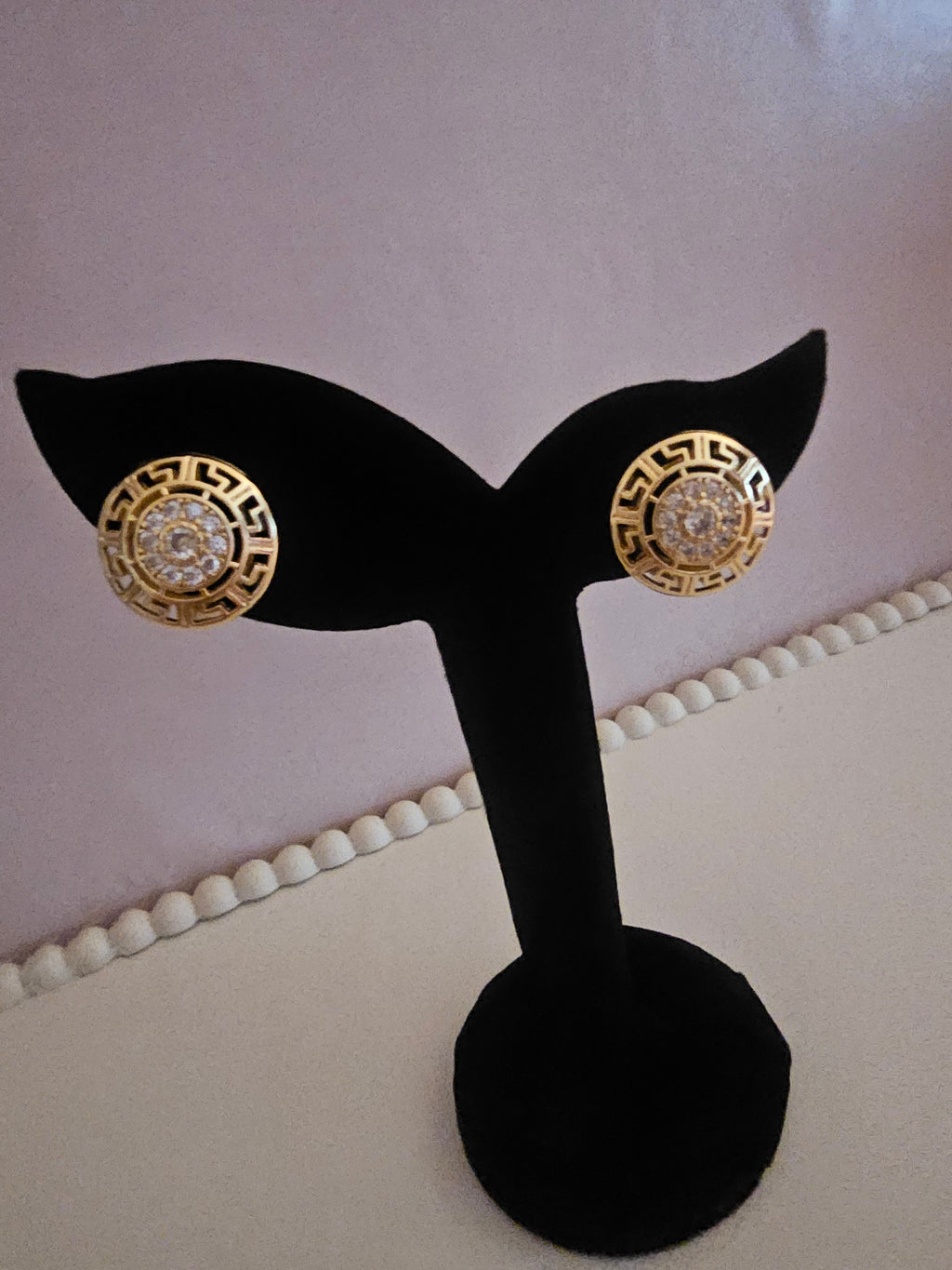 Ladies Golden Greek Key with diamond detailing Studs