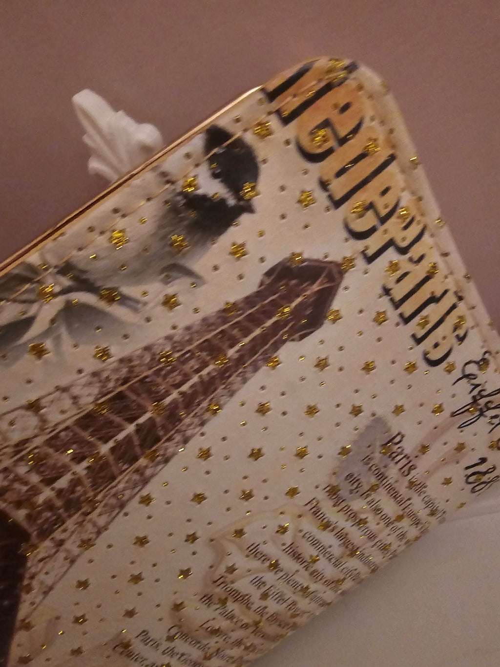 Ladies Large Classy Gold Purse with Paris Print Design