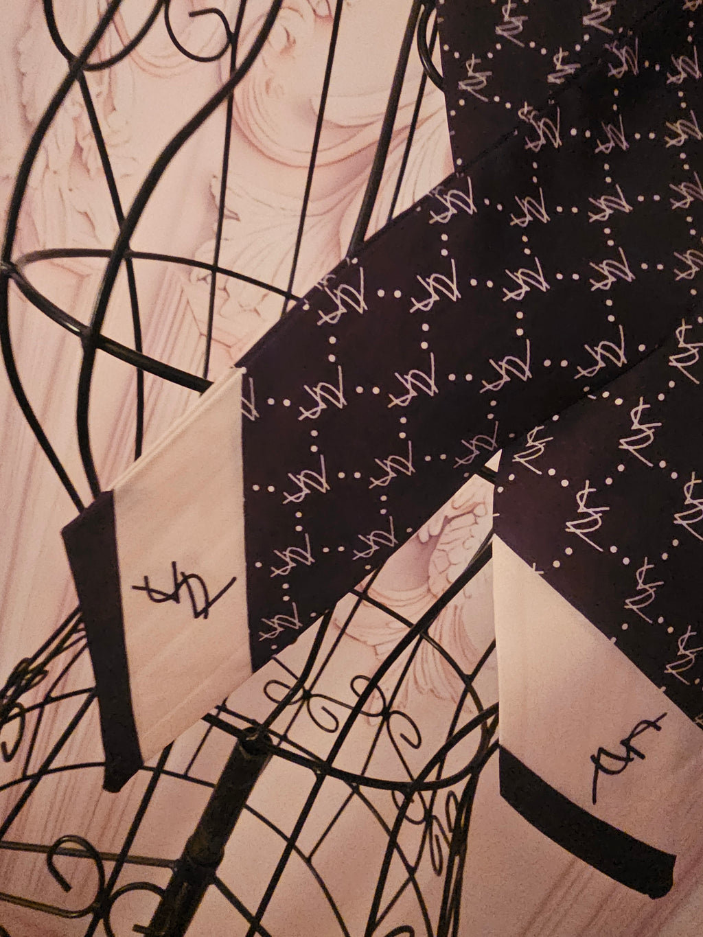 Ladies Black & Cream Silk Neck Tie Scarf