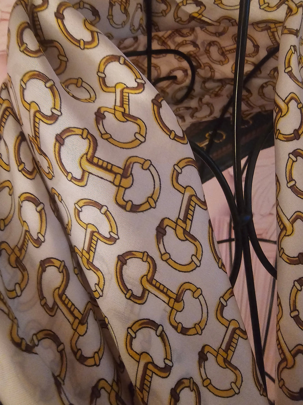 Ladies Silk Blend Dark Green & Cream with Gold Chain Design Head / Neck Scarf