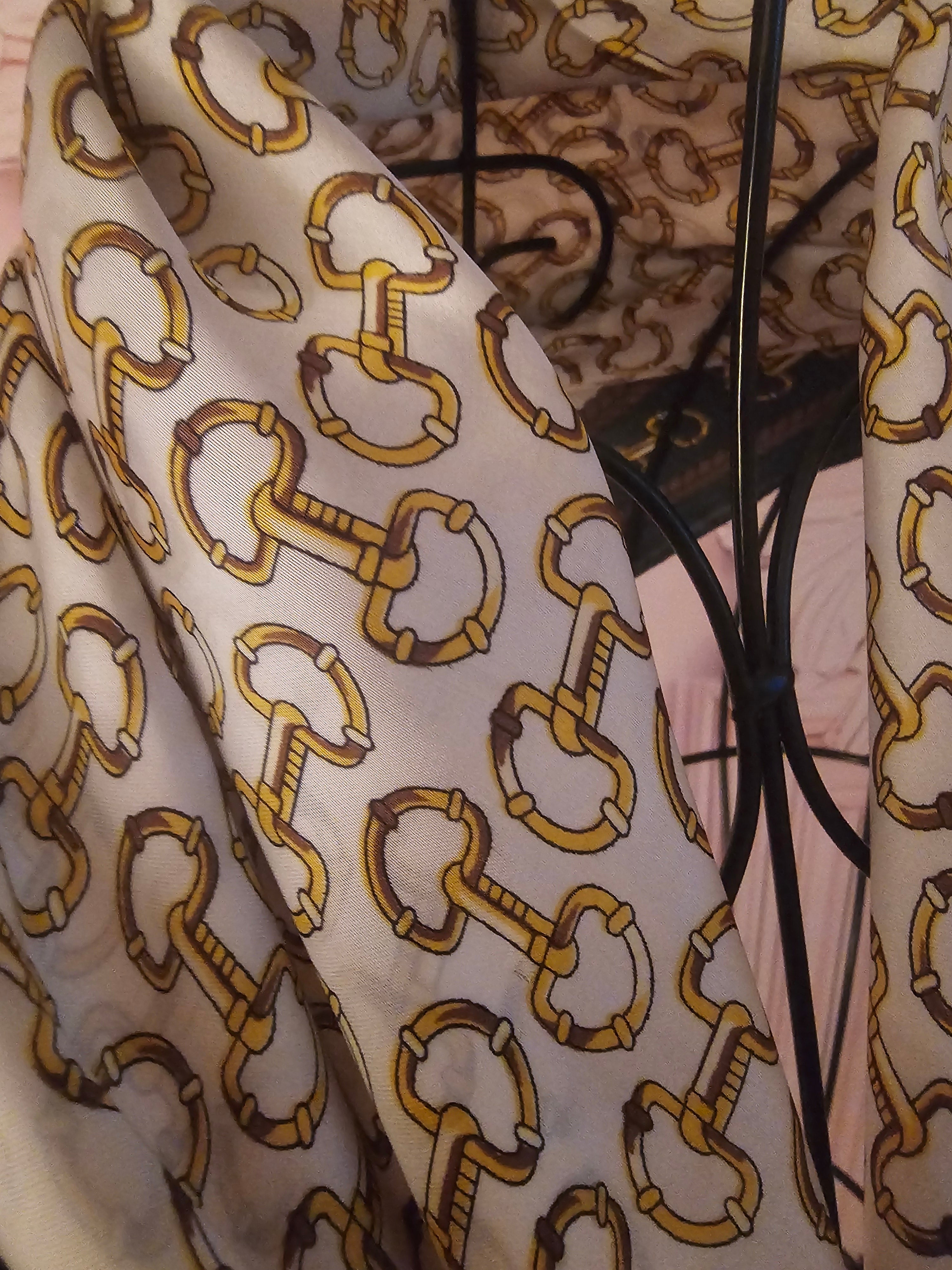 Ladies Silk Blend Dark Green & Cream with Gold Chain Design Head / Neck Scarf