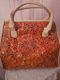 Ladies Leather Orange & Cream unusual Handbag