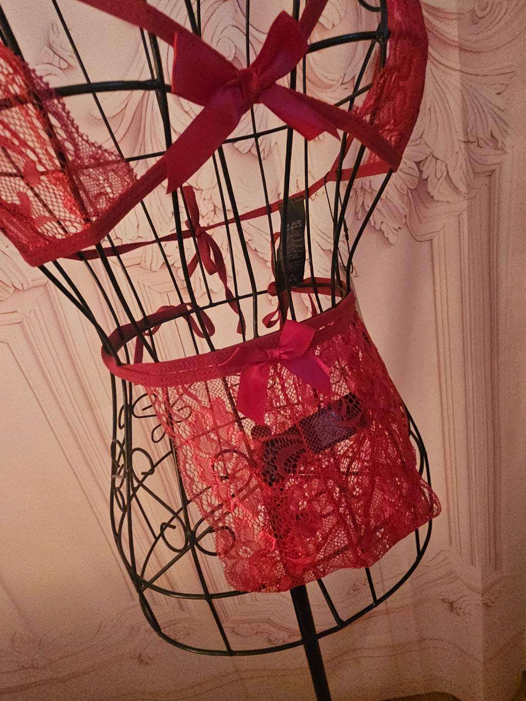 Ladies red lacy underwear set with red bows