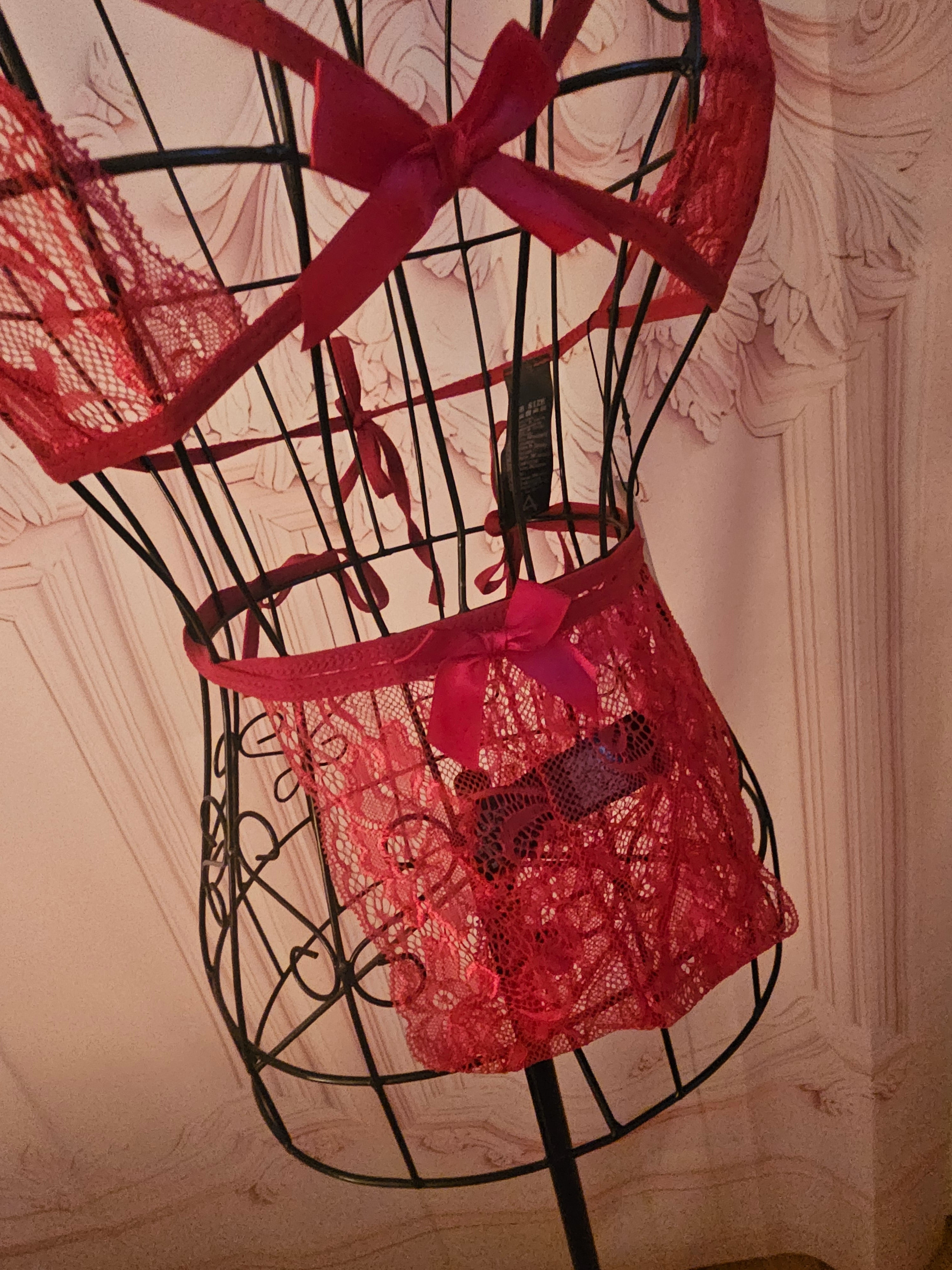 Ladies red lacy underwear set with red bows