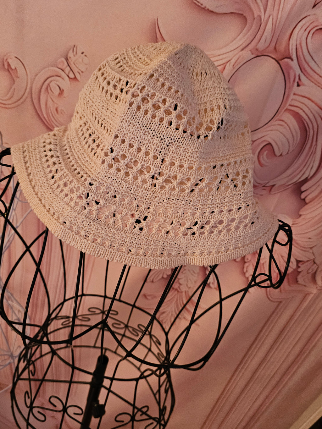 Ladies Cream Crochet Canvas Hat