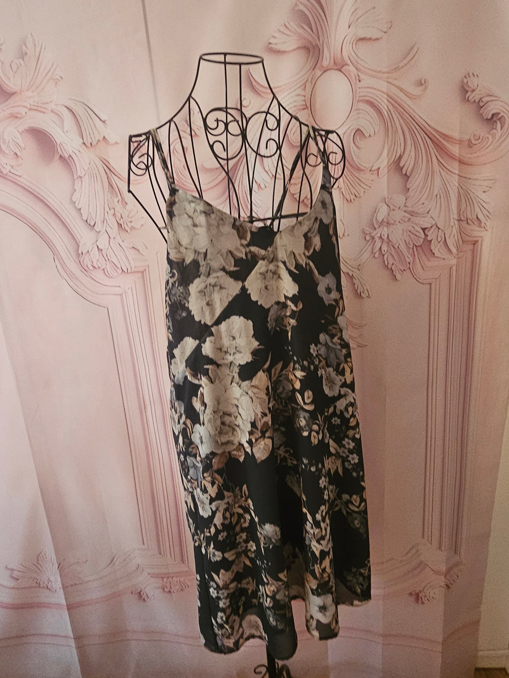 Ladies Mango Lined Floral Satin Strappy Dress