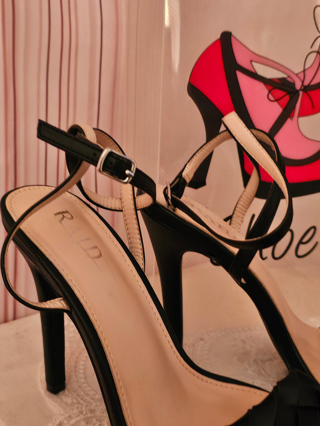 Ladies Black Raid Ankle Strap Buckle Strappy Stilletto Heels