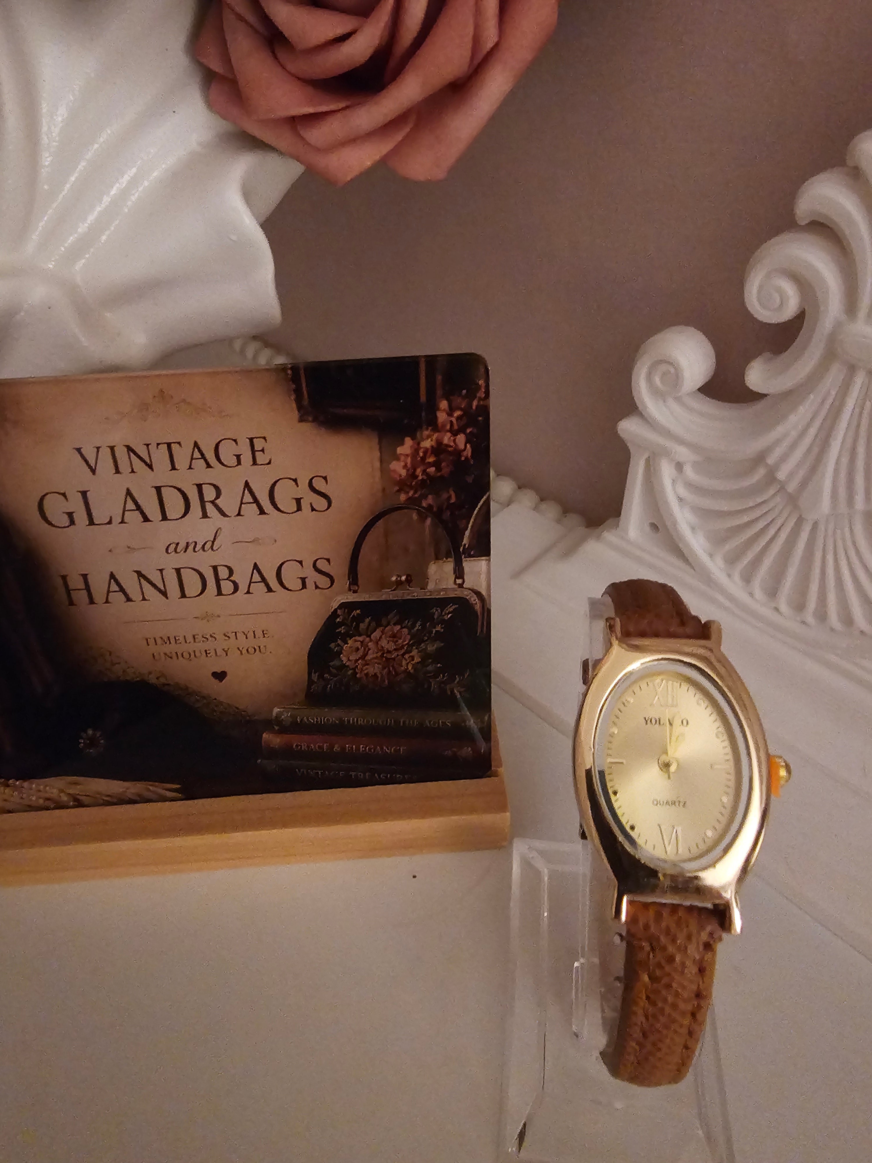 Ladies Tan Strap with Gold Oval Faced Watch