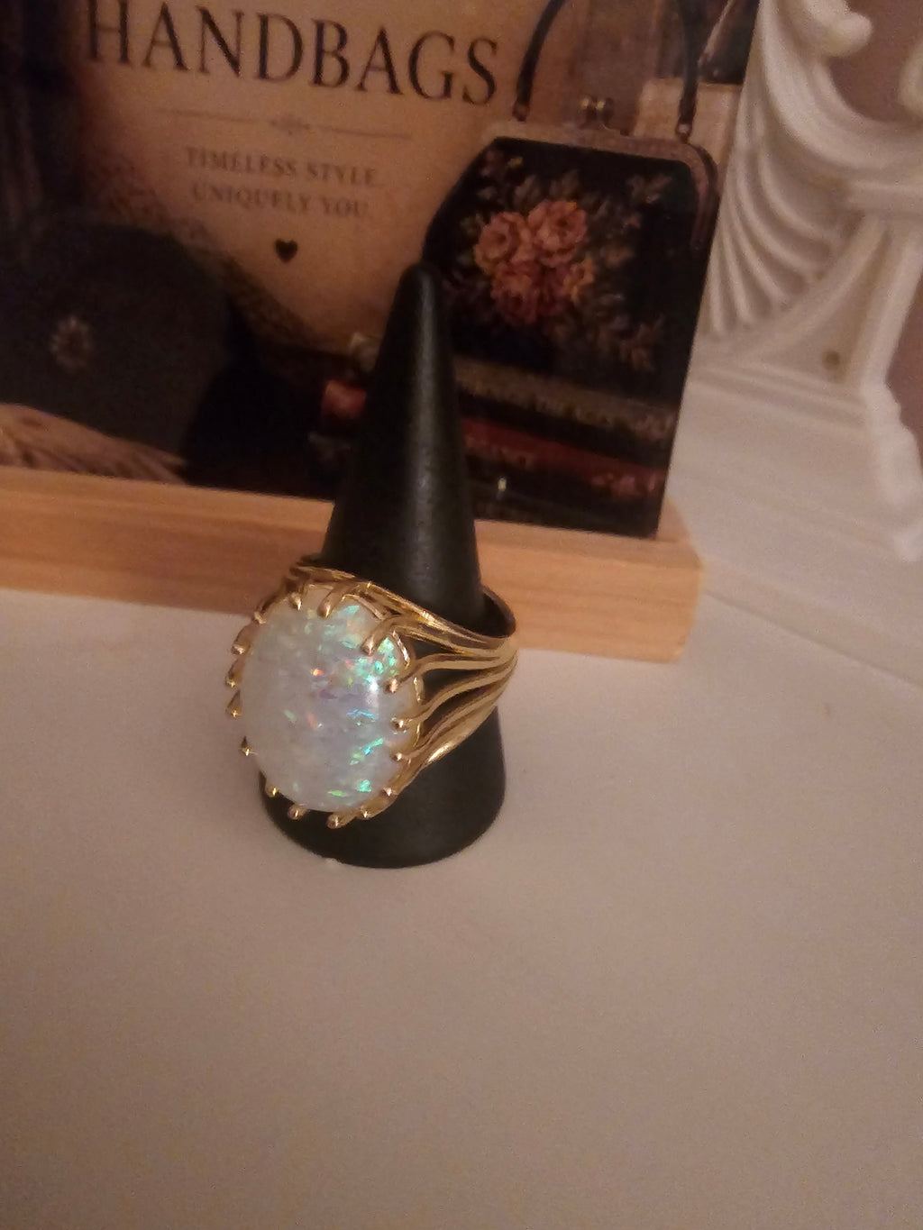 Ladies Gold with Large Opal Stone Setting Dress Ring