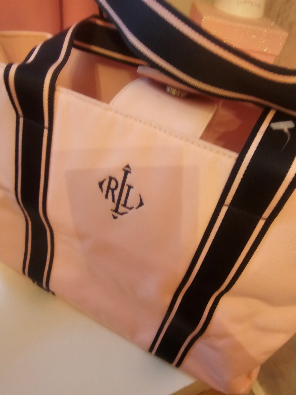 Ladies Ralph Lauren Navy Blue& Baby Pink Tote Bag