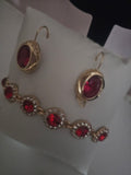 Ladies red Ruby drop pendant earrings with matching bracelet
