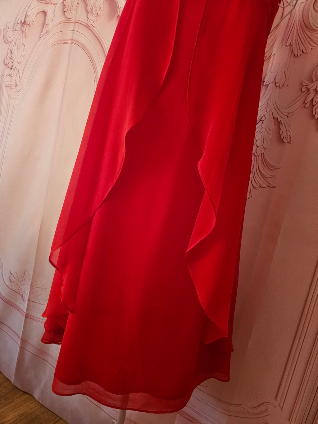 Ladies Red Monsoon Chiffon Evening Dress