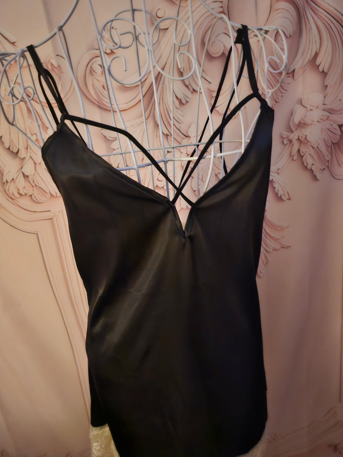 Ladies black satin negliee
