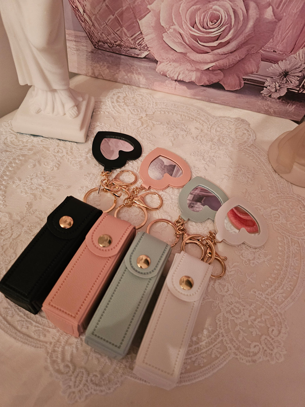 Ladies 4 x classy Lipstick holder & Matching Heart Mirror Keyring